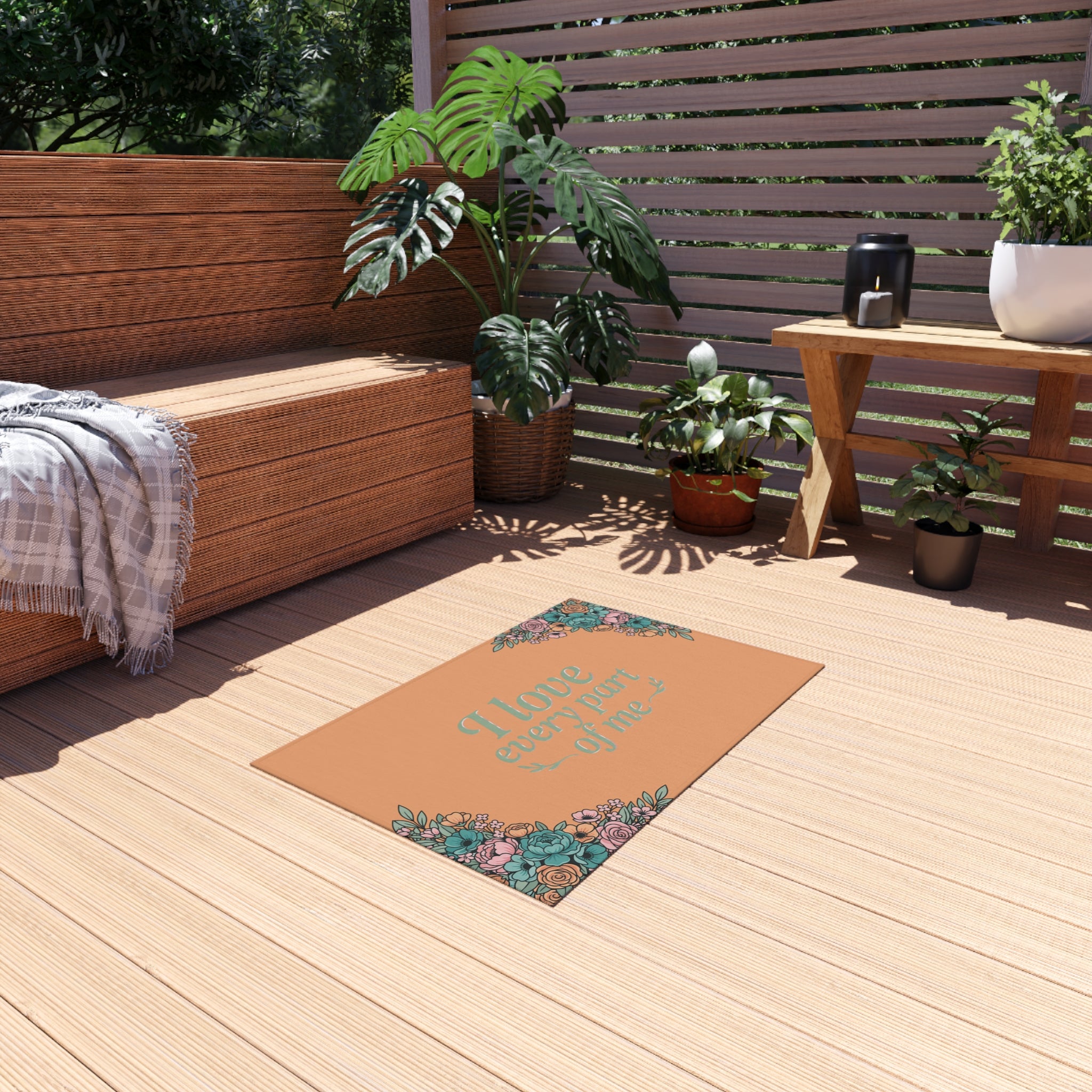 I Love Every Part Of Me Floral Outdoor Rug