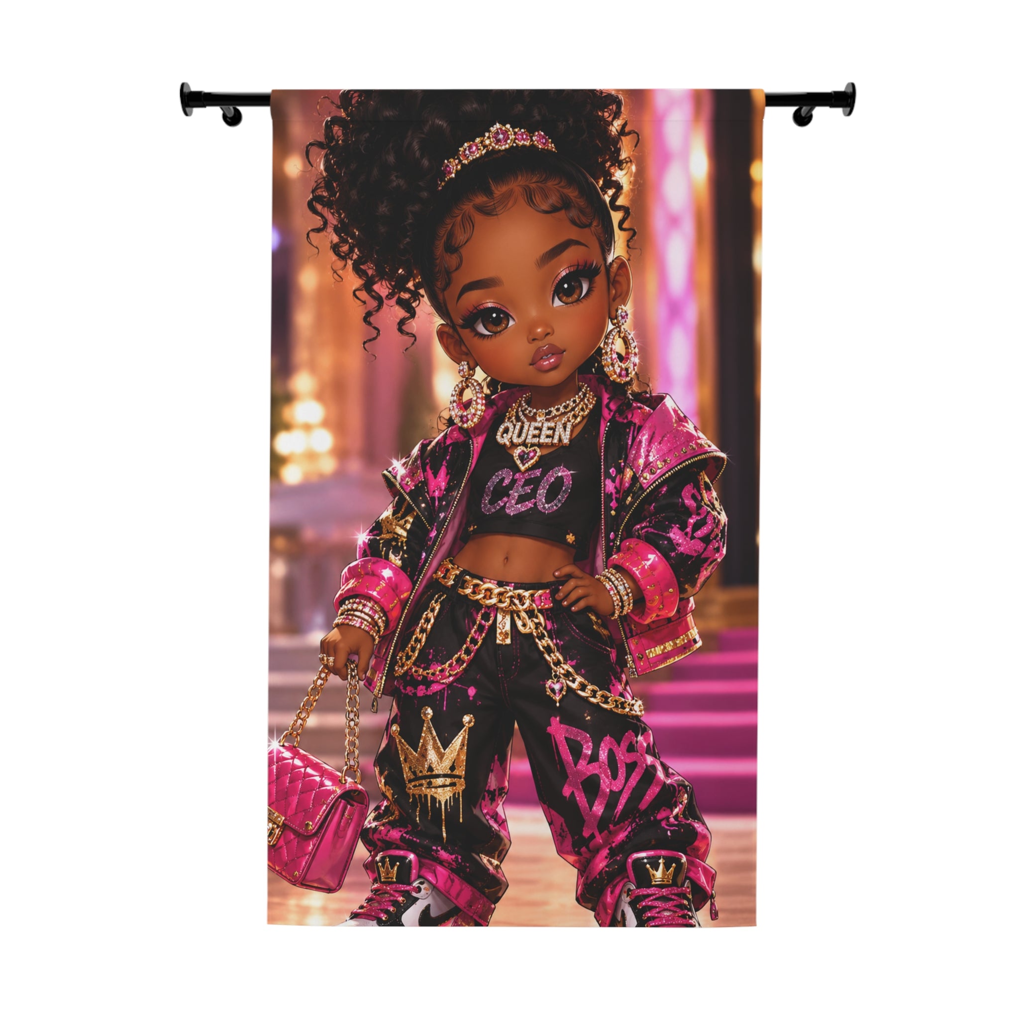 Queen CEO Girl Curtain — Chic Urban Doll Window Panel for Kids’ Room