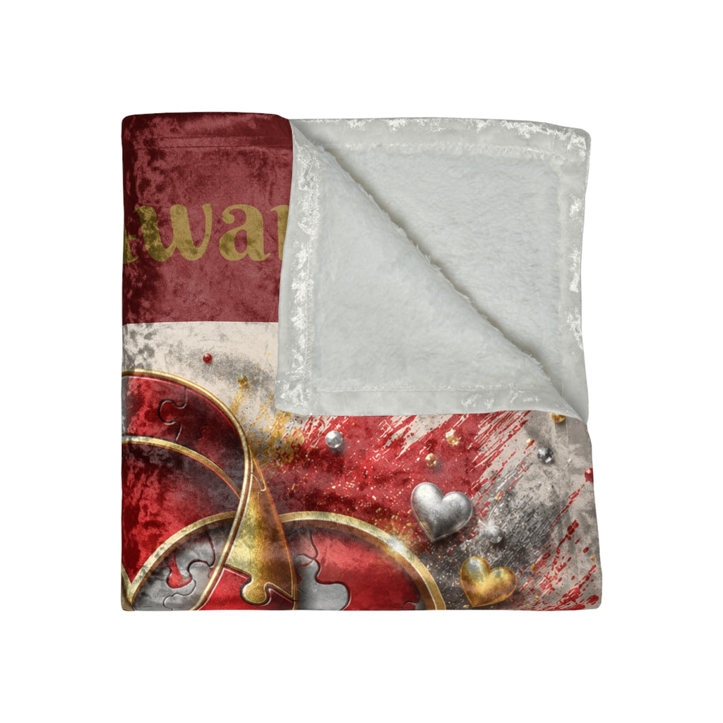 Autism Awareness Crushed Velvet Blanket — Puzzle Ribbon Heart Design