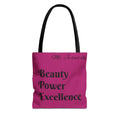 Pink Floral Swirl Tote Bag | Beauty Power Excellence typography