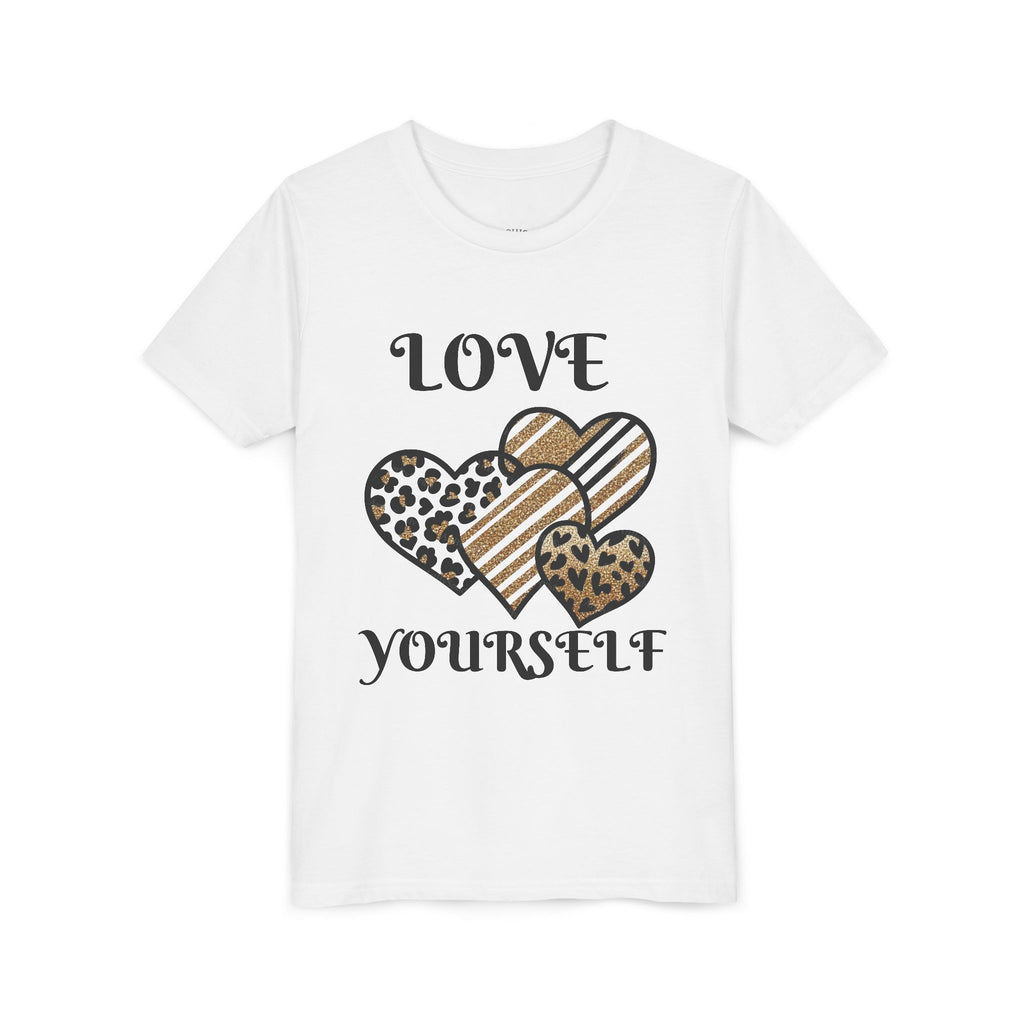 Love Yourself Hearts youth tee | Leopard Stripe Floral design