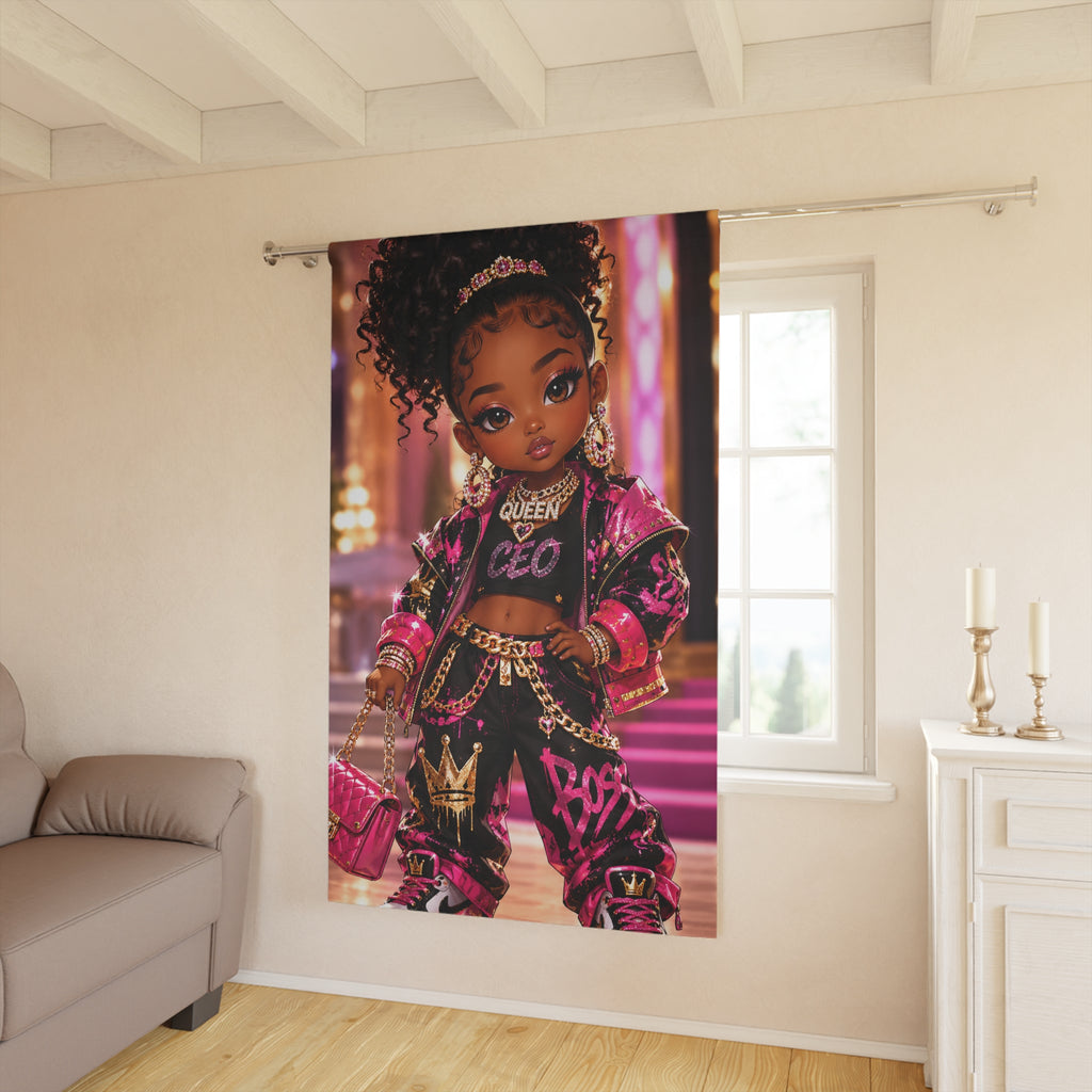 Queen CEO Girl Curtain — Chic Urban Doll Window Panel for Kids’ Room