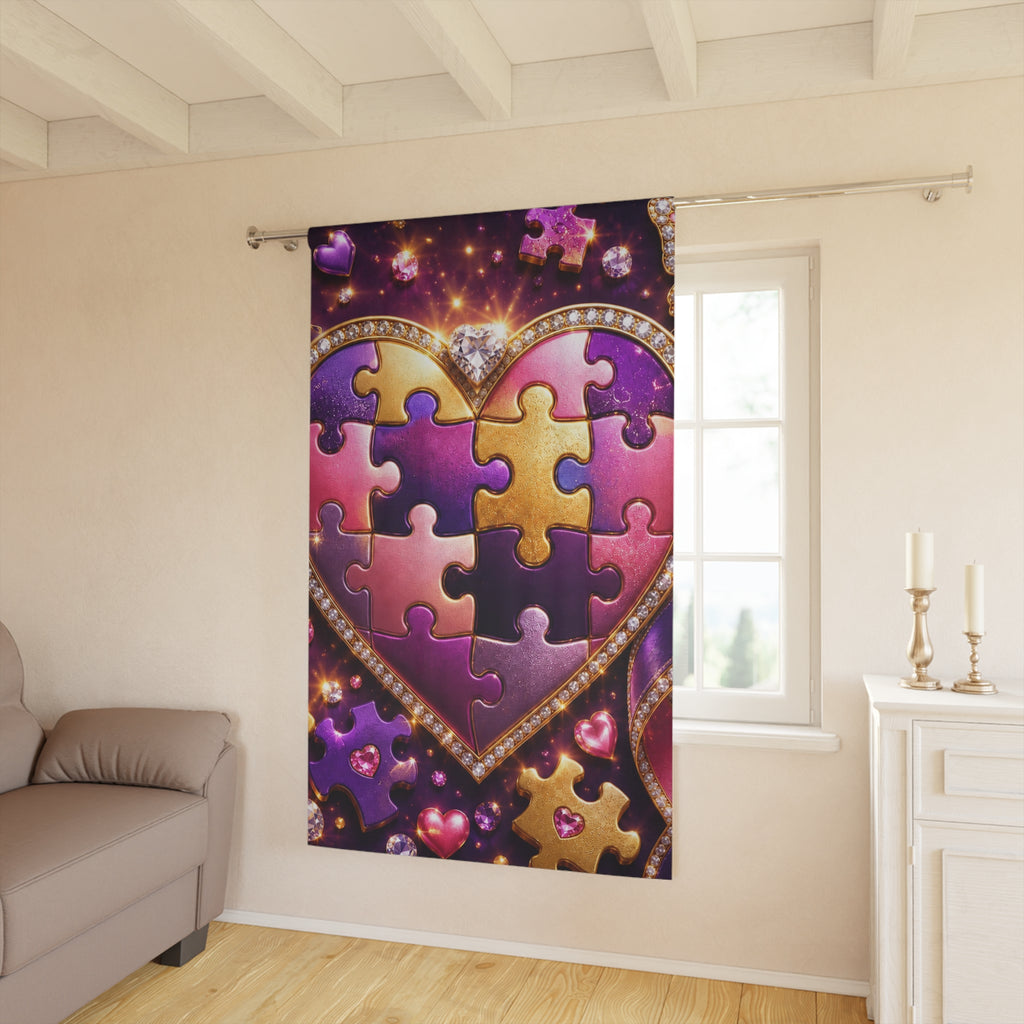 Heart Puzzle Curtain - Purple Pink Gold Window Panel
