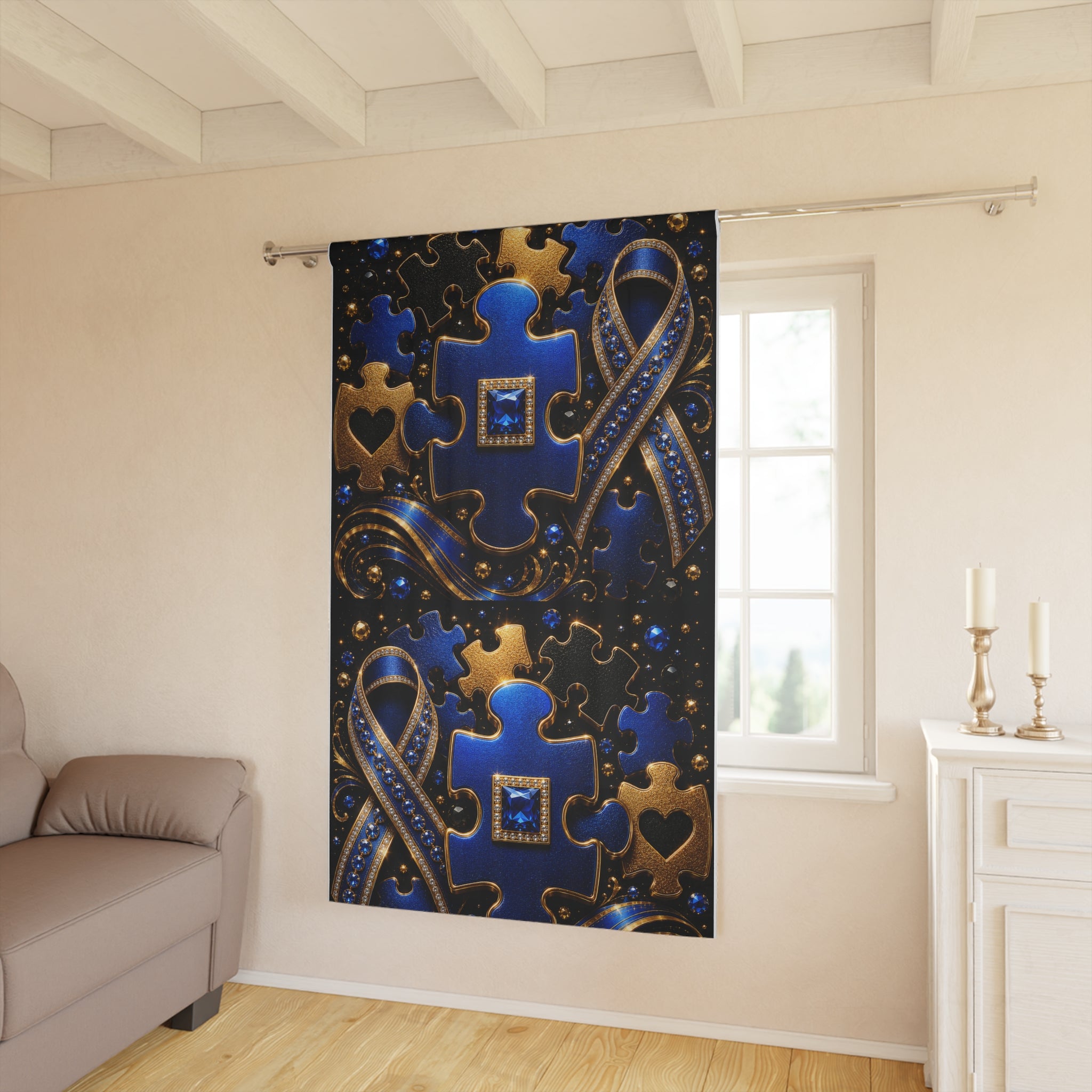 Autism Awareness Puzzle Ribbon Window Curtain