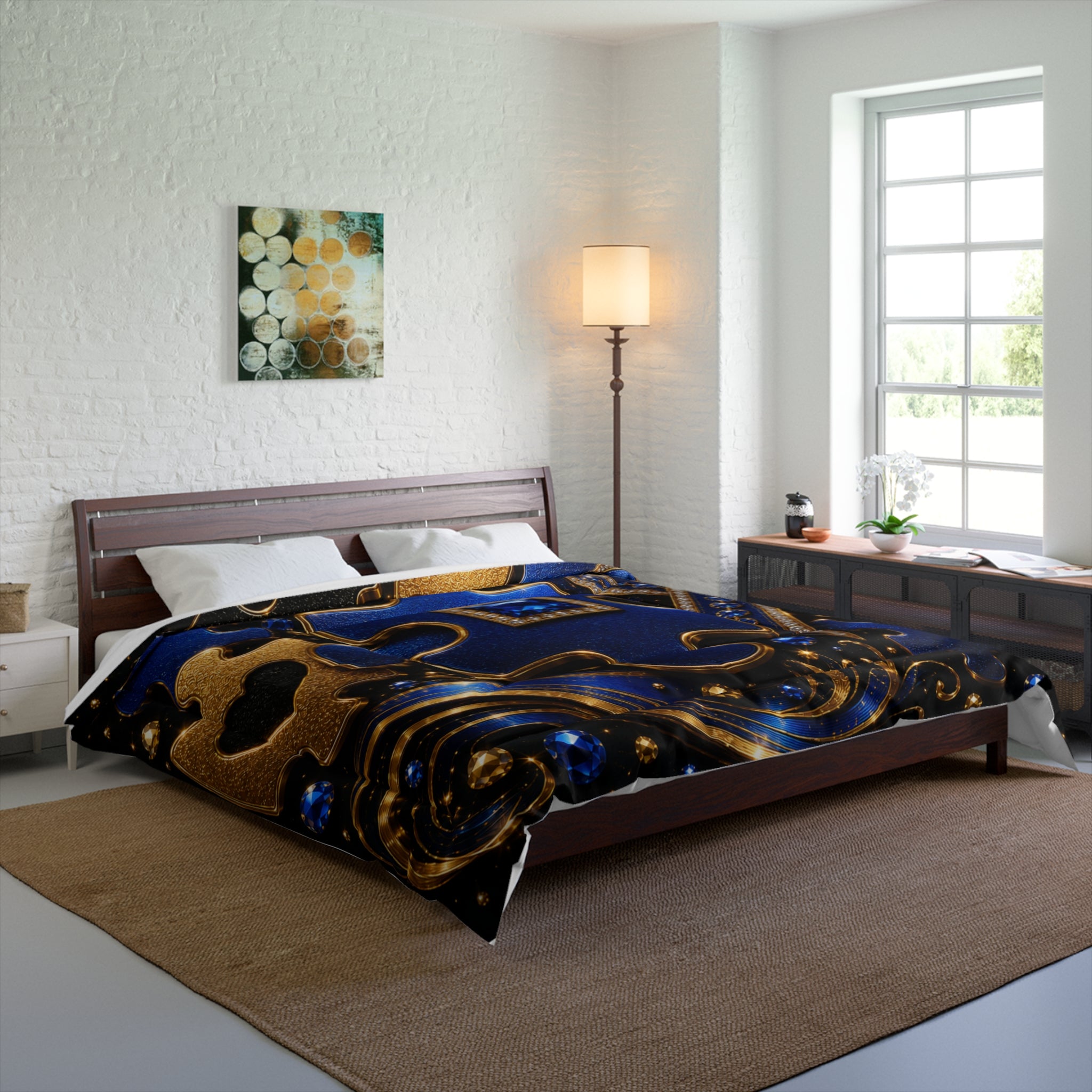Autism Awareness Puzzle Ribbon Comforter - Blue & Gold Decorative Bed Blanket