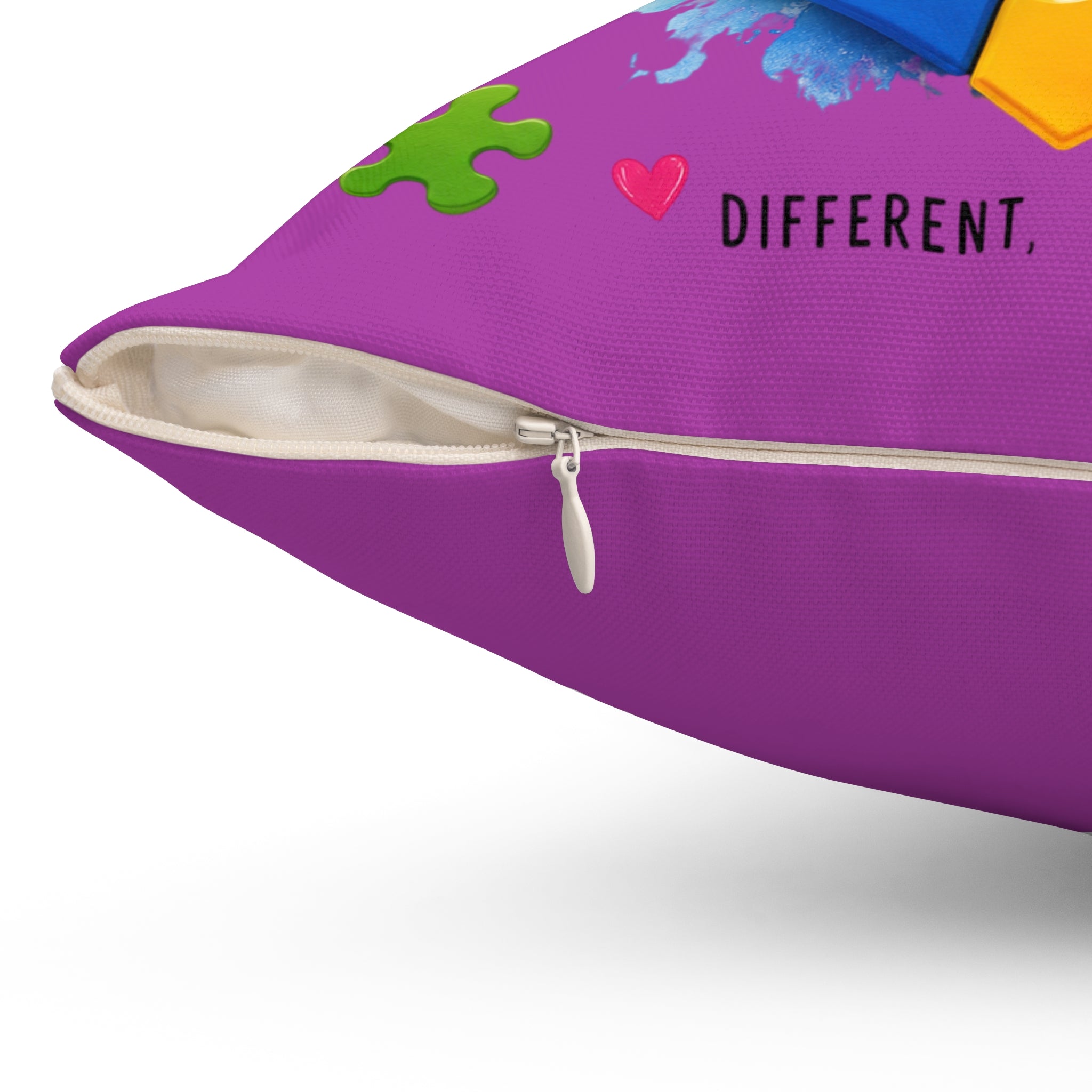 Autism Awareness Puzzle Heart Pillow — "See the Able, Not the Label" Spun Polyester Cushion