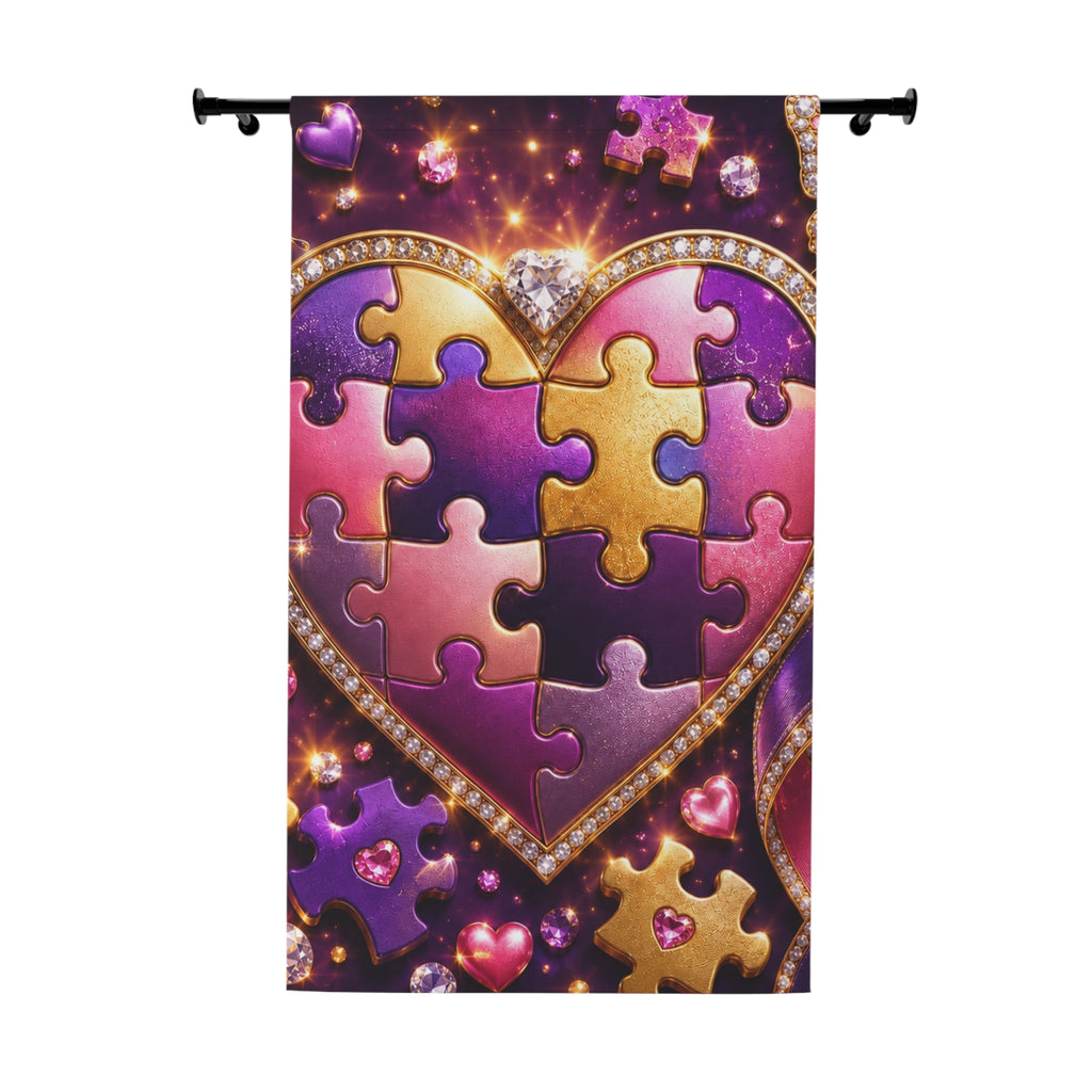 Heart Puzzle Curtain - Purple Pink Gold Window Panel