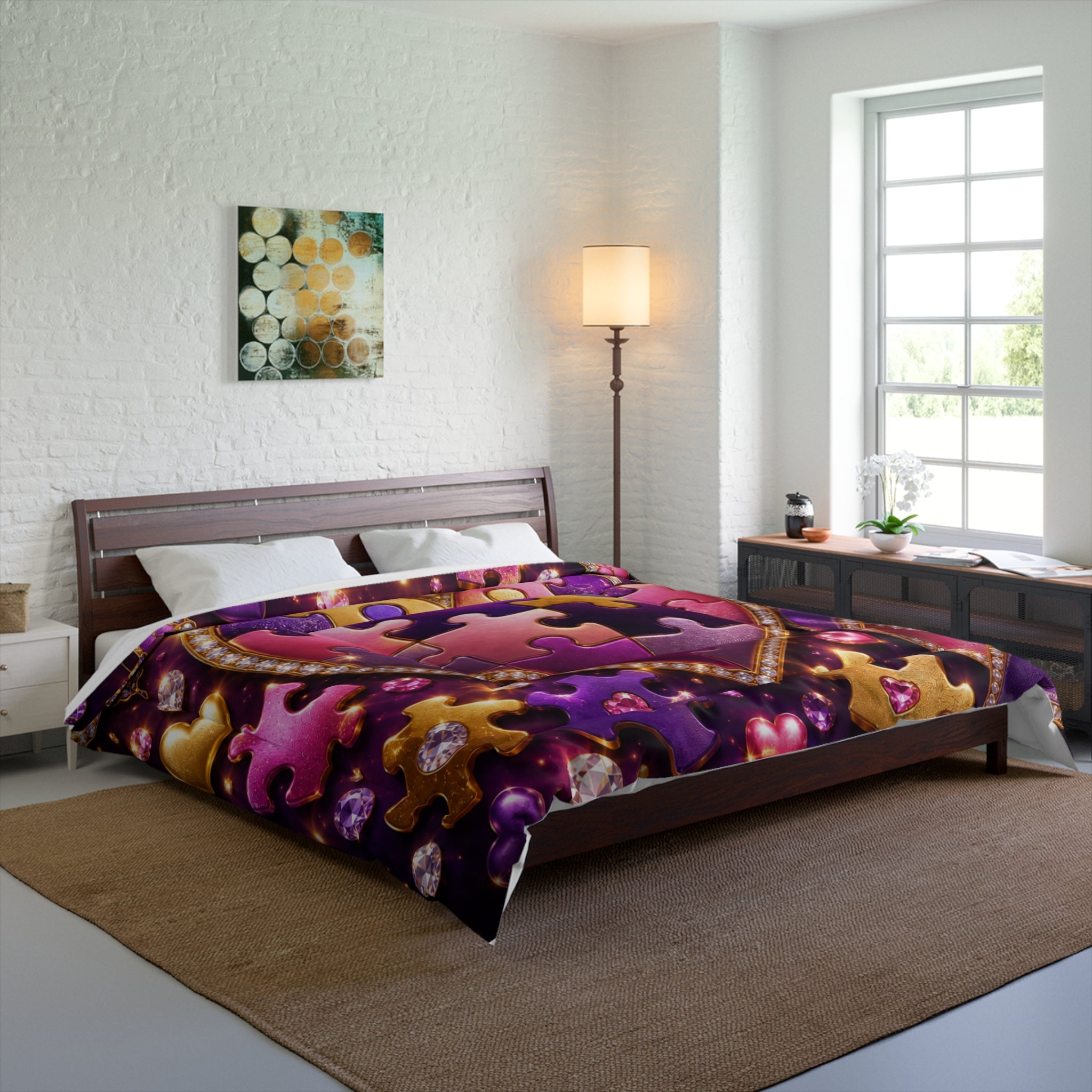 Puzzle Heart Comforter — Purple Autism Awareness Love Bedspread