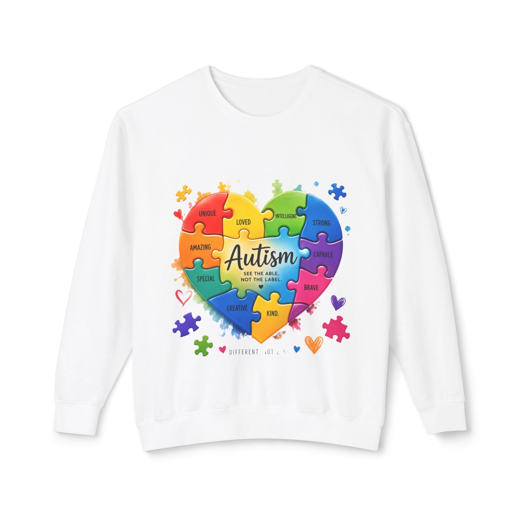 Autism Heart Puzzle Sweatshirt — Different Minds Beautiful Hearts Crewneck