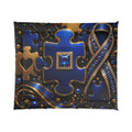 Autism Awareness Puzzle Ribbon Comforter - Blue & Gold Decorative Bed Blanket