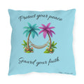 Outdoor Pillow — 'Protect Your Peace, Guard Your Faith' Tropical Palm Hammock Decorative Pillow