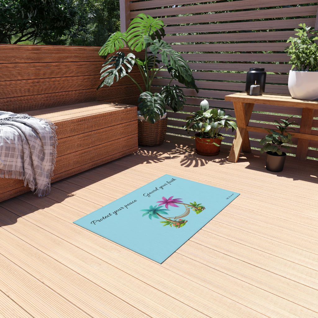 Outdoor Rug - "Protect Your Peace, Guard Your Faith" Tropical Palm Hammock Doormat