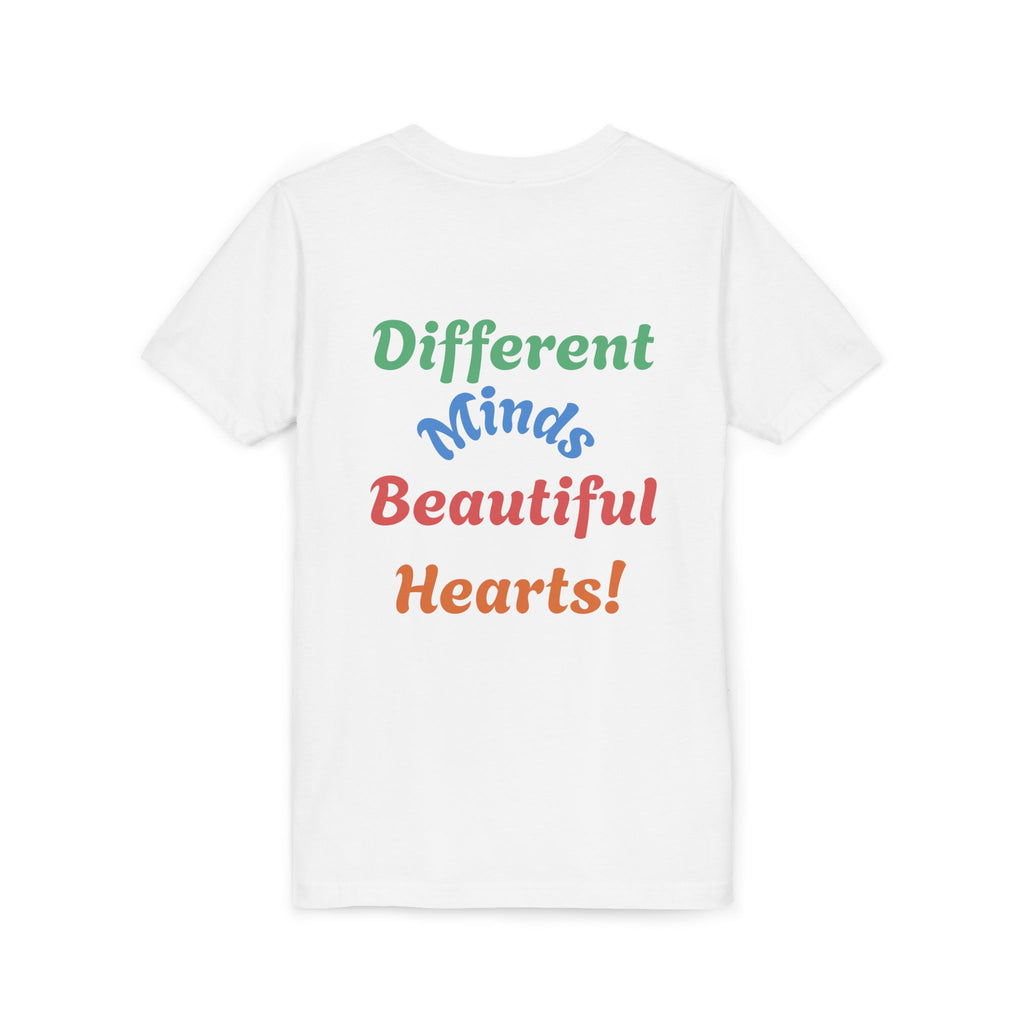Autism Puzzle Heart Youth Tee — “Different Minds, Beautiful Hearts” Awareness Shirt