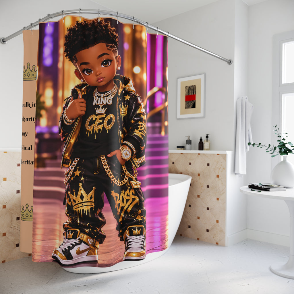Shower Curtain — 'King CEO' Urban Kids Bathroom Decor (I walk in authority of my biblical inheritance)
