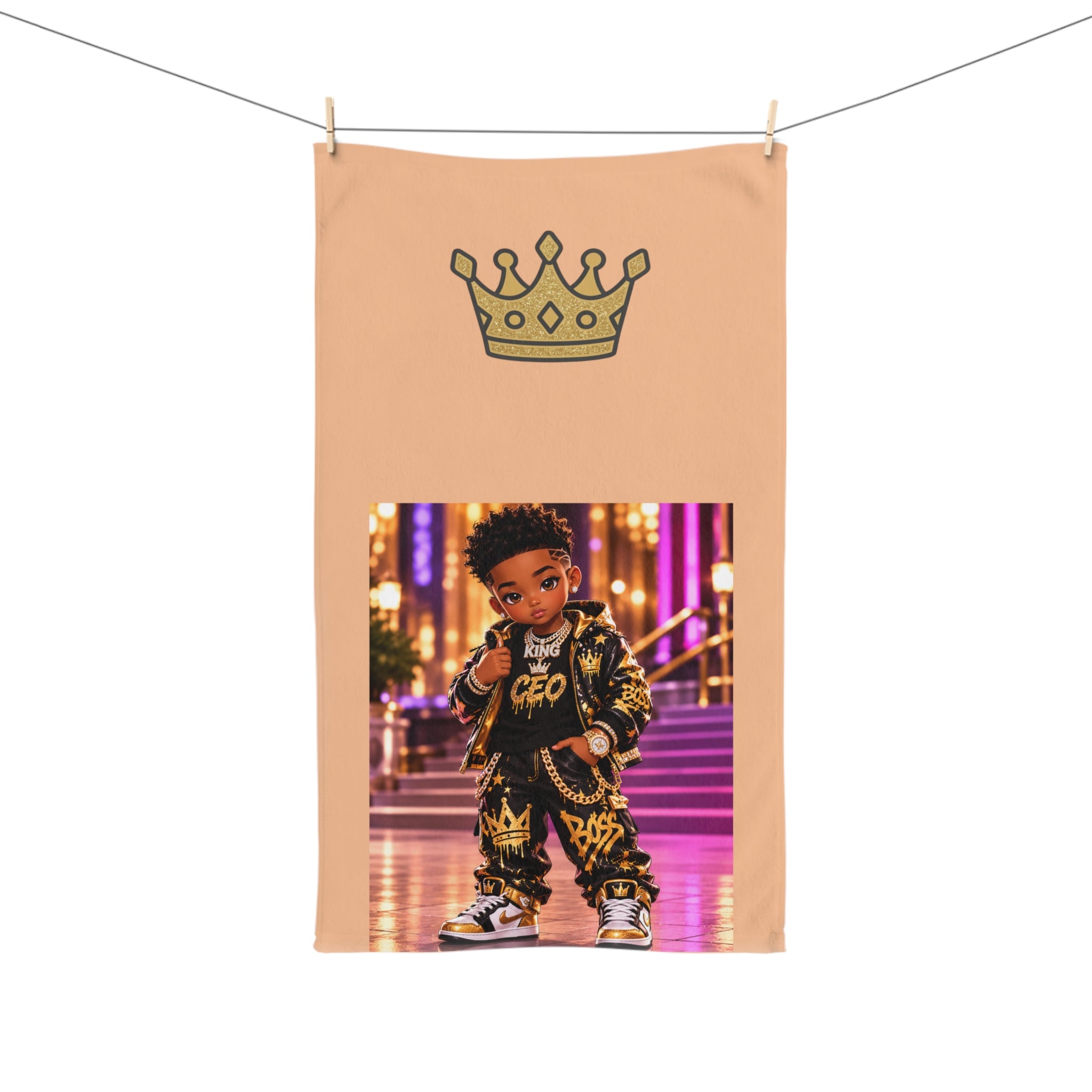 Royal Kiddo Hand Towel — Cute Urban Prince Design with Crown