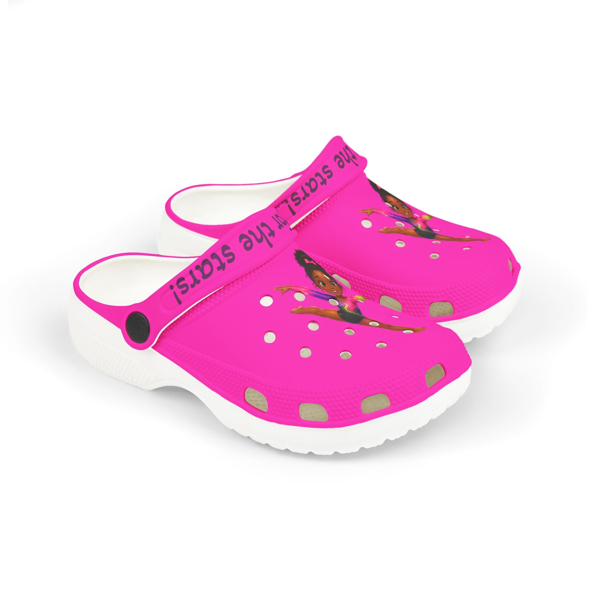 Kids Pink Gymnastics Clogs – "Shoot for the Stars" EVA Foam Garden Shoes