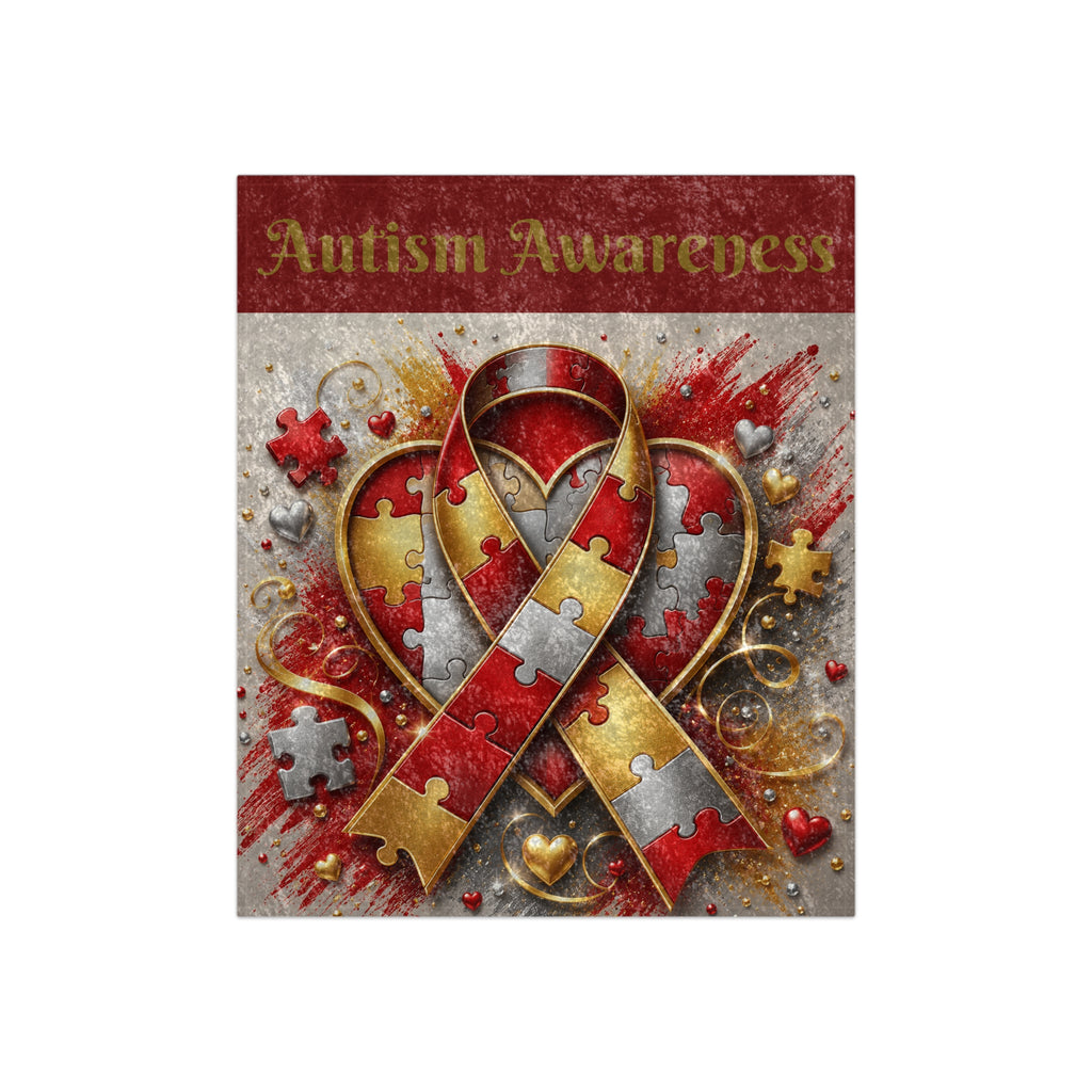 Autism Awareness Crushed Velvet Blanket — Puzzle Ribbon Heart Design