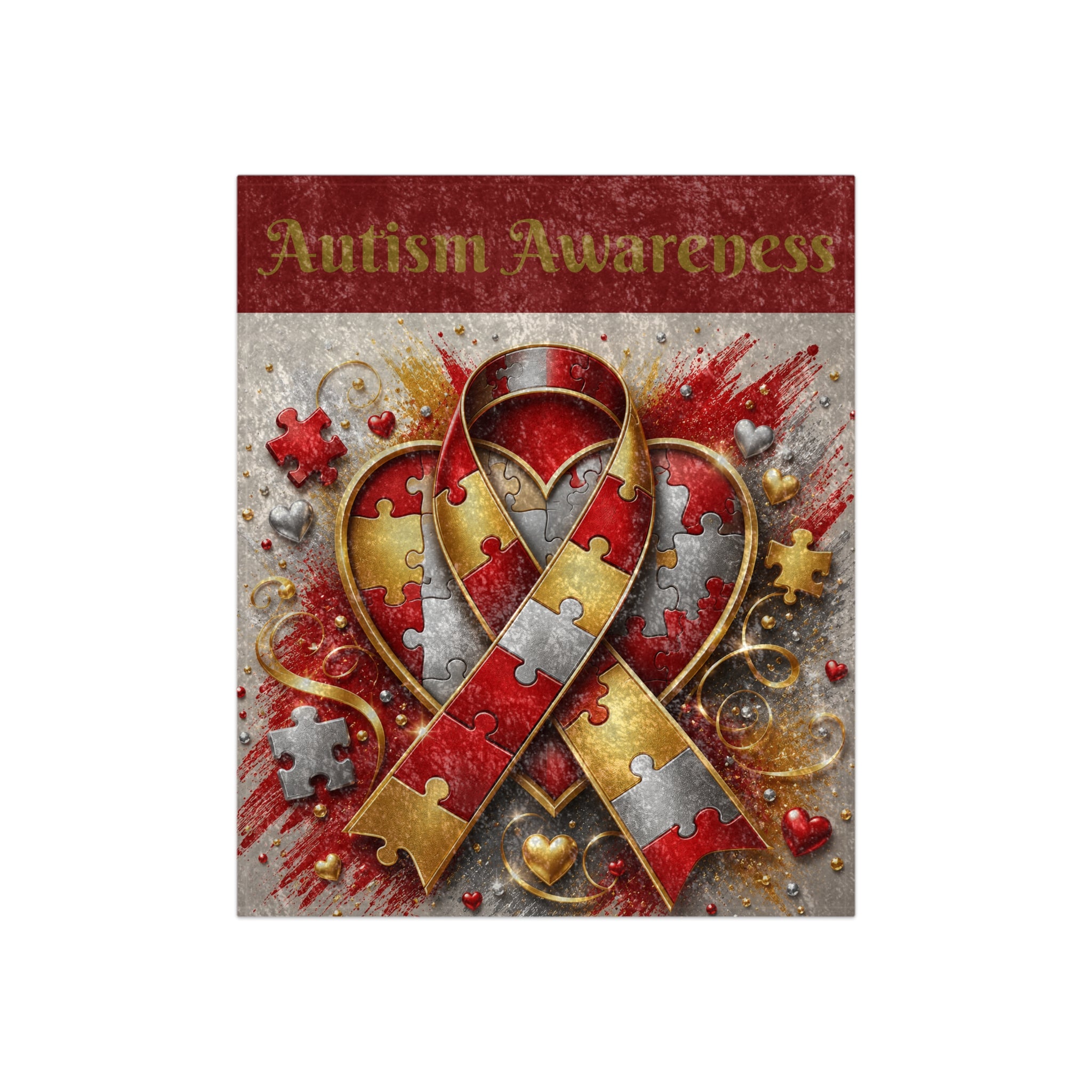 Autism Awareness Crushed Velvet Blanket — Puzzle Ribbon Heart Design