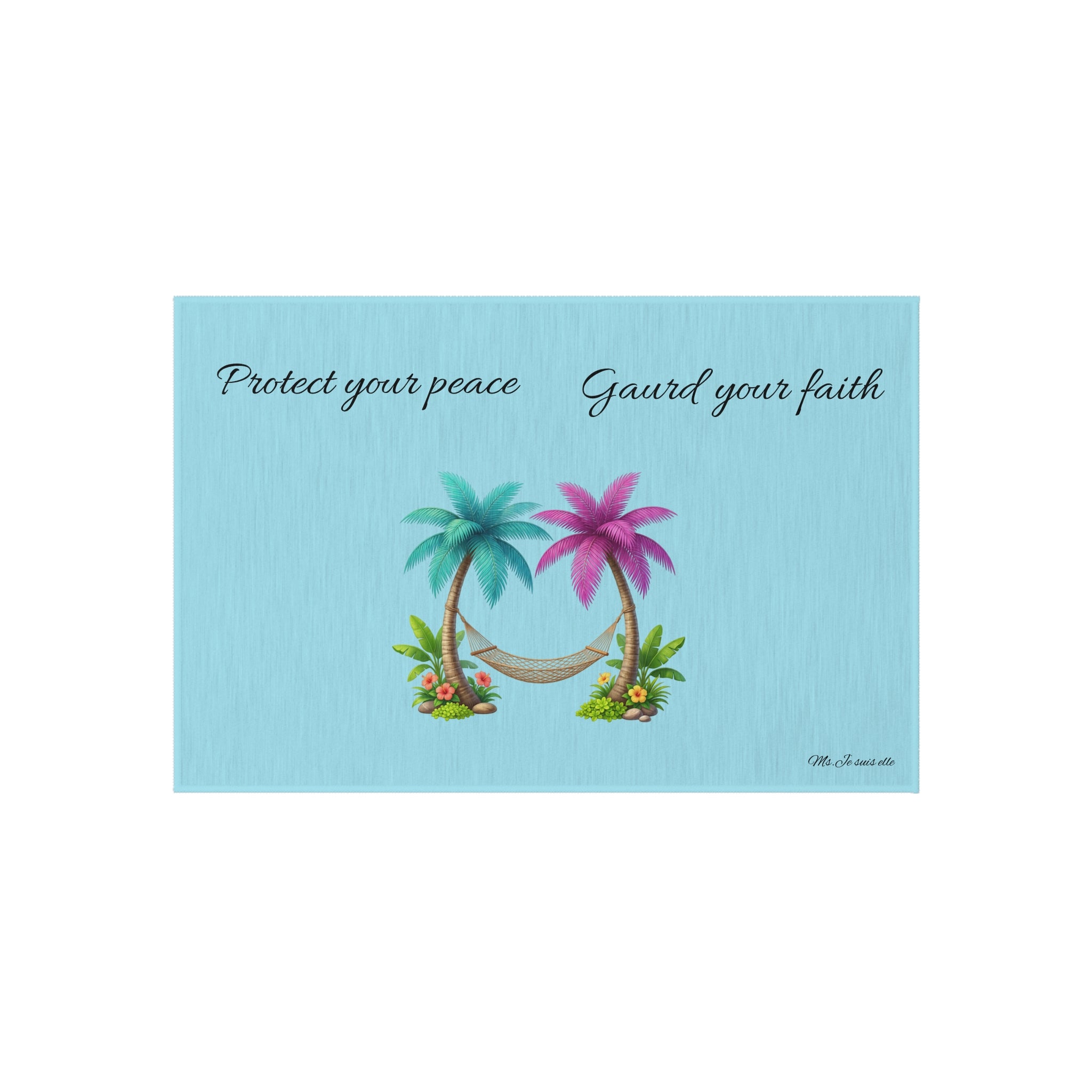 Outdoor Rug - "Protect Your Peace, Guard Your Faith" Tropical Palm Hammock Doormat