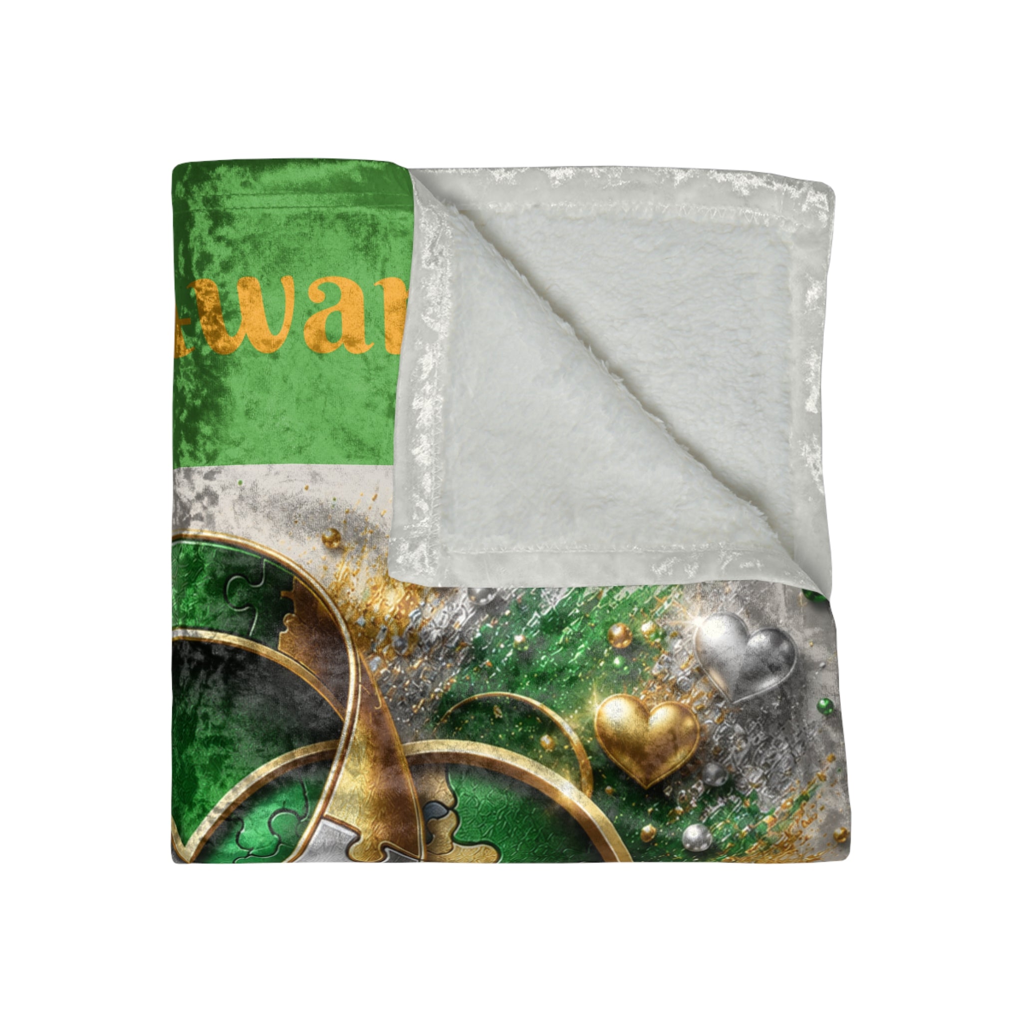 Autism Awareness Crushed Velvet Blanket — Green & Gold Puzzle Ribbon Throw