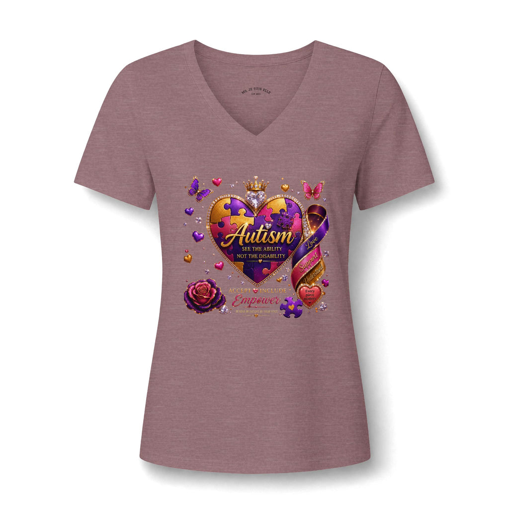 Autism Awareness Heart V-Neck Tee — Empower, Support & Celebrate