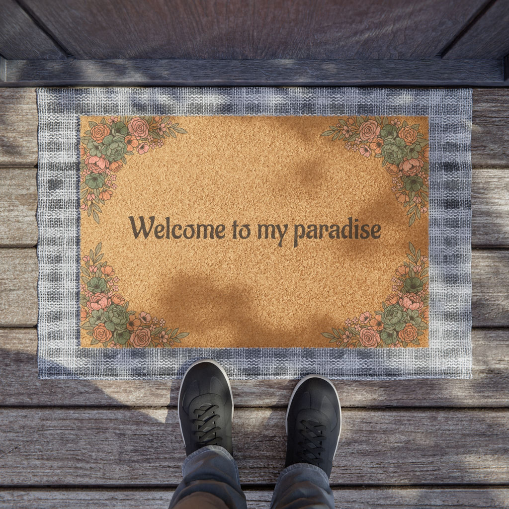 Welcome to My Paradise Doormat — Floral Coir Entry Mat