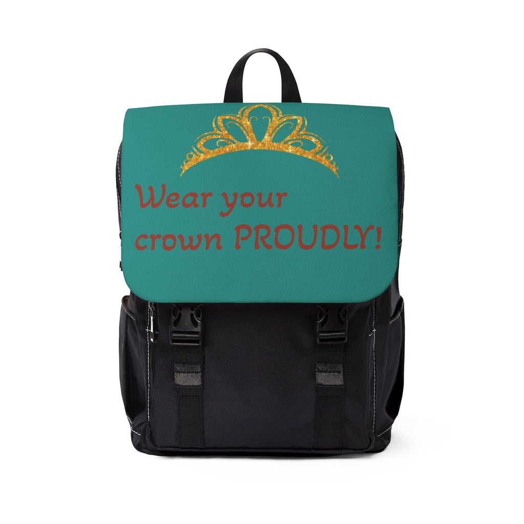 Wear Your Crown Proudly Teal Backpack – Inspirational Casual Shoulder Backpack