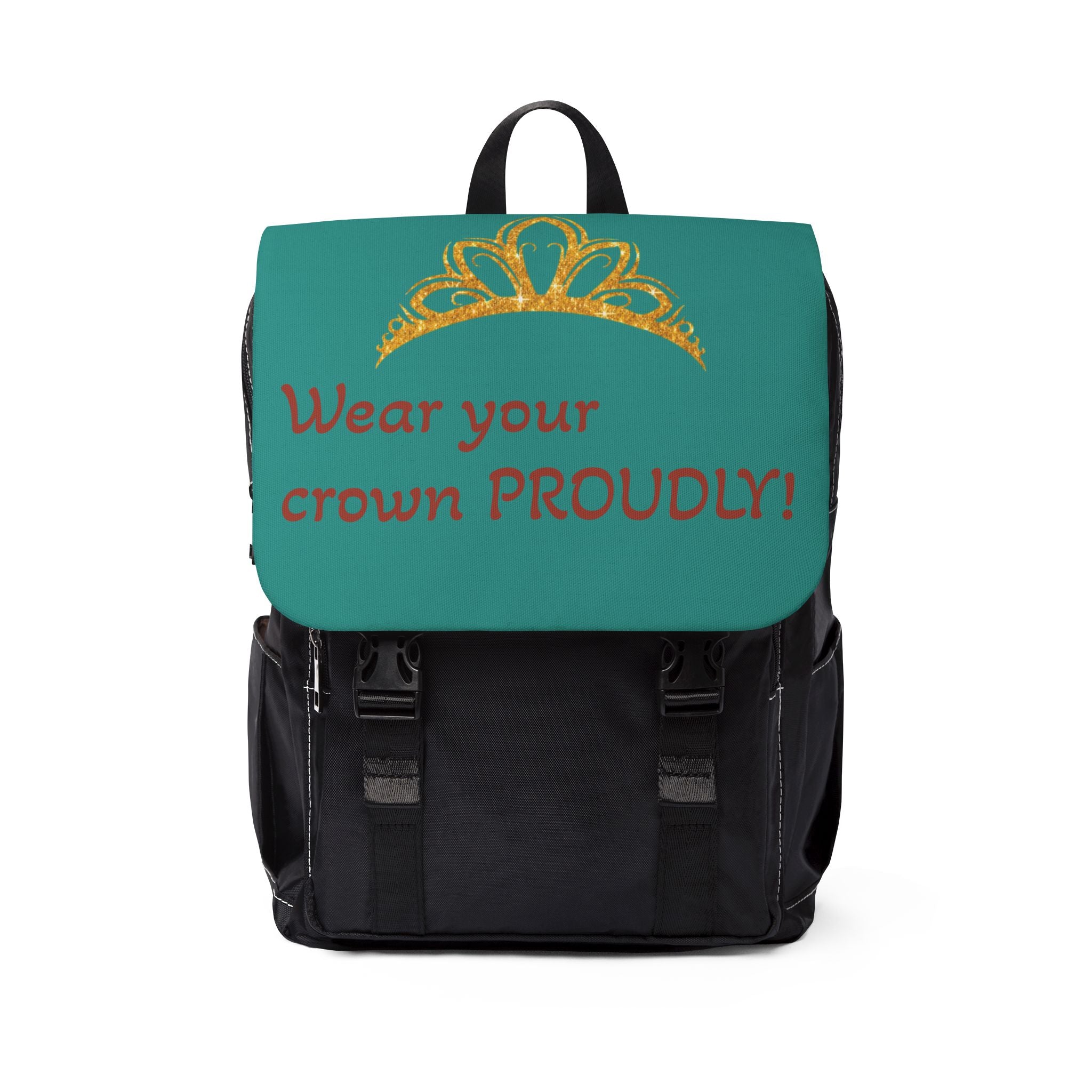 Wear Your Crown Proudly Teal Backpack – Inspirational Casual Shoulder Backpack
