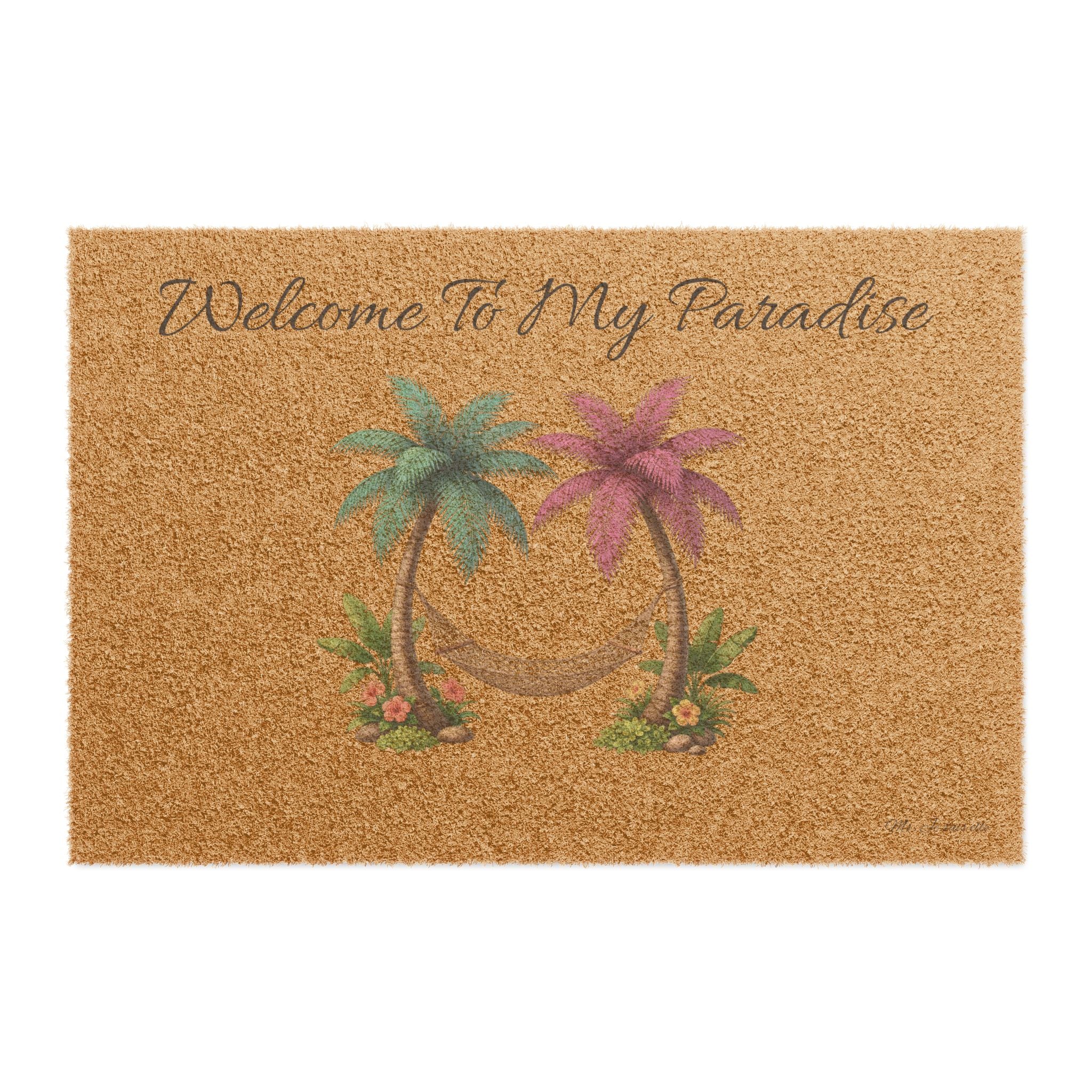Welcome To My Paradise Doormat — Tropical Palm Tree Coir Welcome Mat