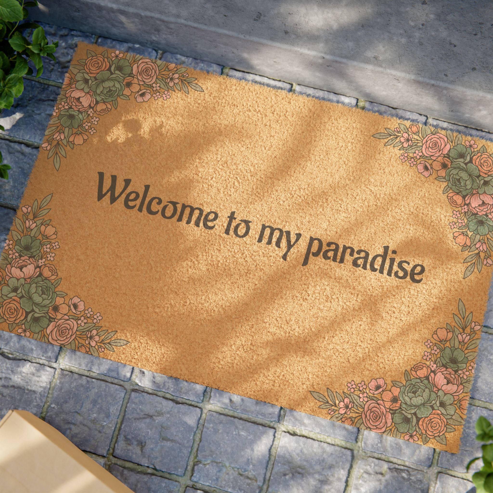 Welcome to My Paradise Doormat — Floral Coir Entry Mat