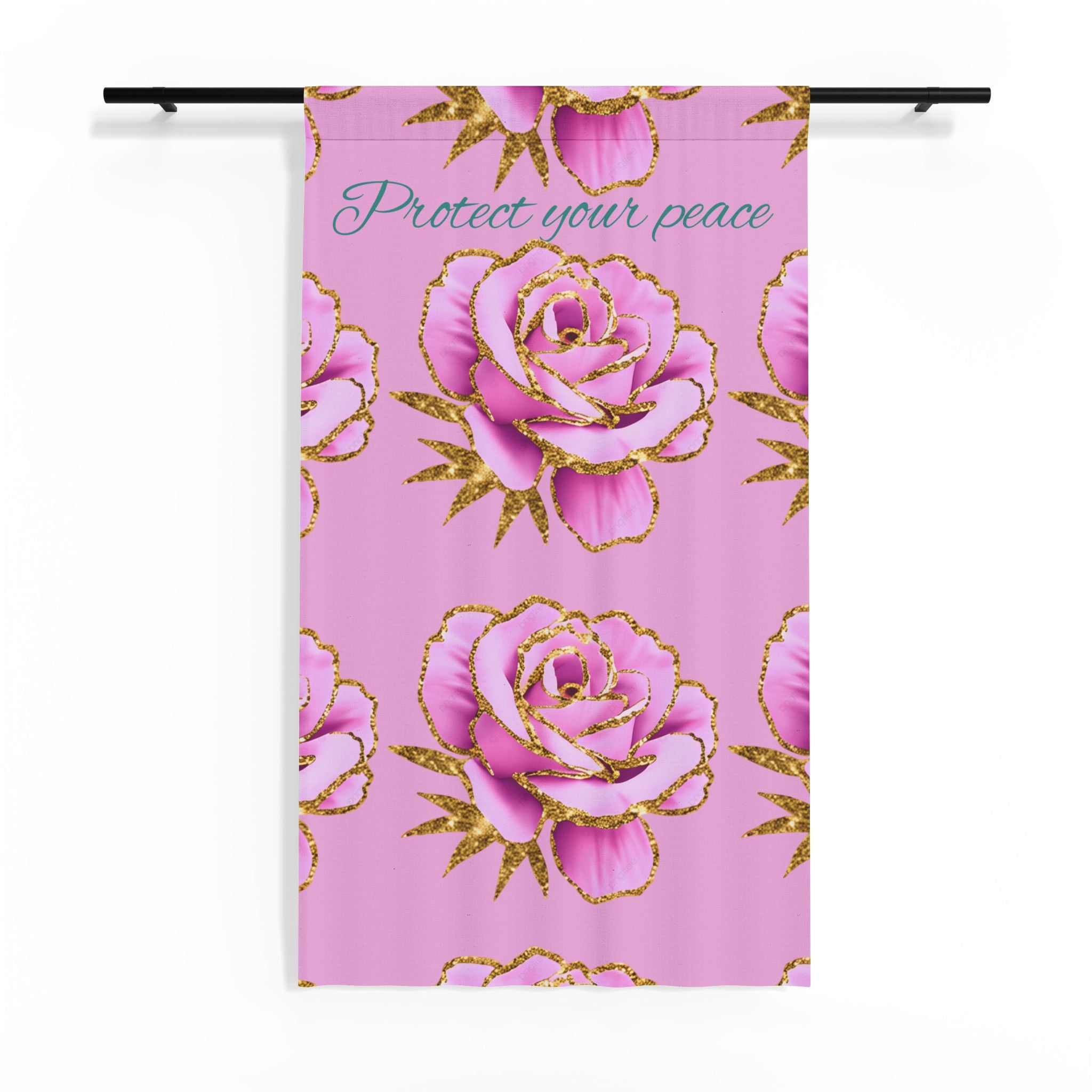 Sheer Window Curtain — "Protect Your Peace" Pink Rose Sheer Panel