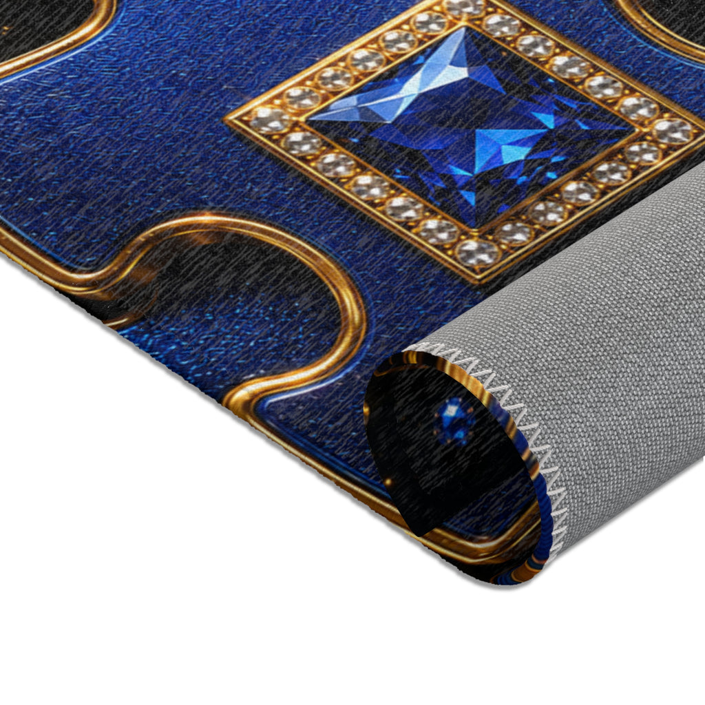 Autism Awareness Area Rug — Blue & Gold Puzzle Piece Ribbon Design