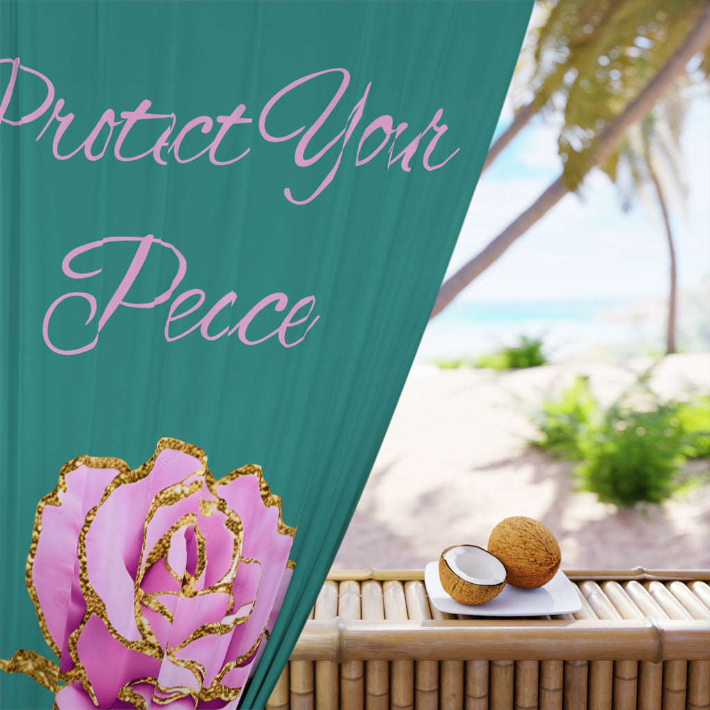 Protect Your Peace Window Curtain | Pink Rose Teal Panel