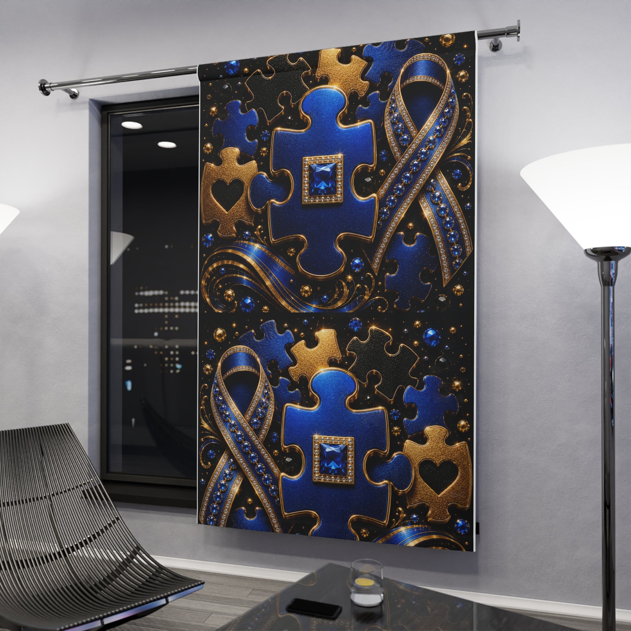 Autism Awareness Puzzle Ribbon Window Curtain