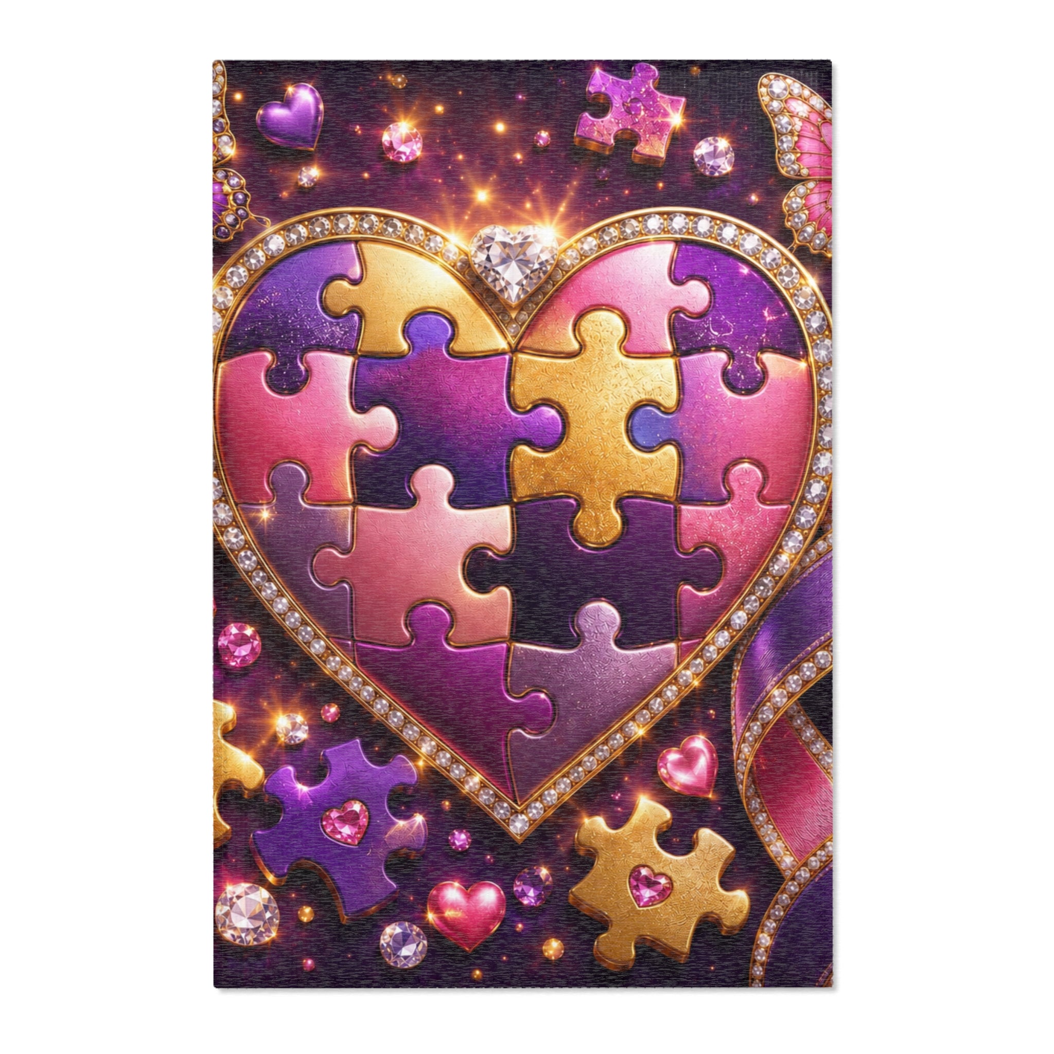 Heart Puzzle Area Rug – Sparkling Pink & Purple Decorative Accent Rug