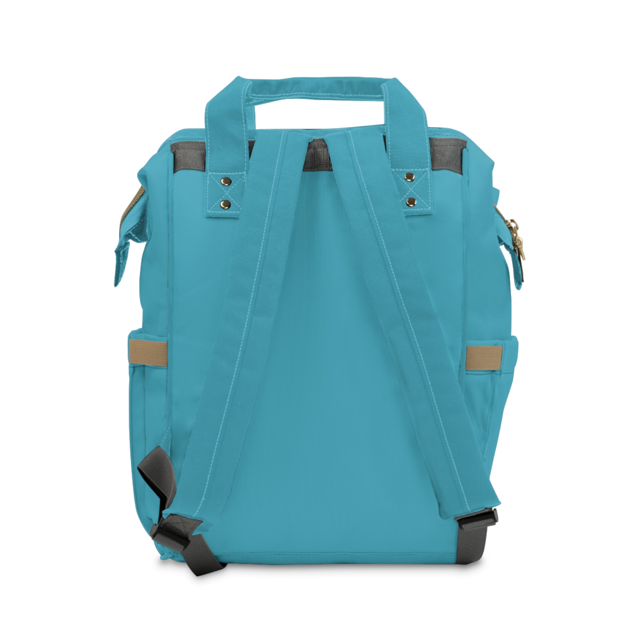 Turquoise Diaper Backpack — Insulated Front Pocket with Fruit Splash Design & "I keep my cup filled and overflowing" Text