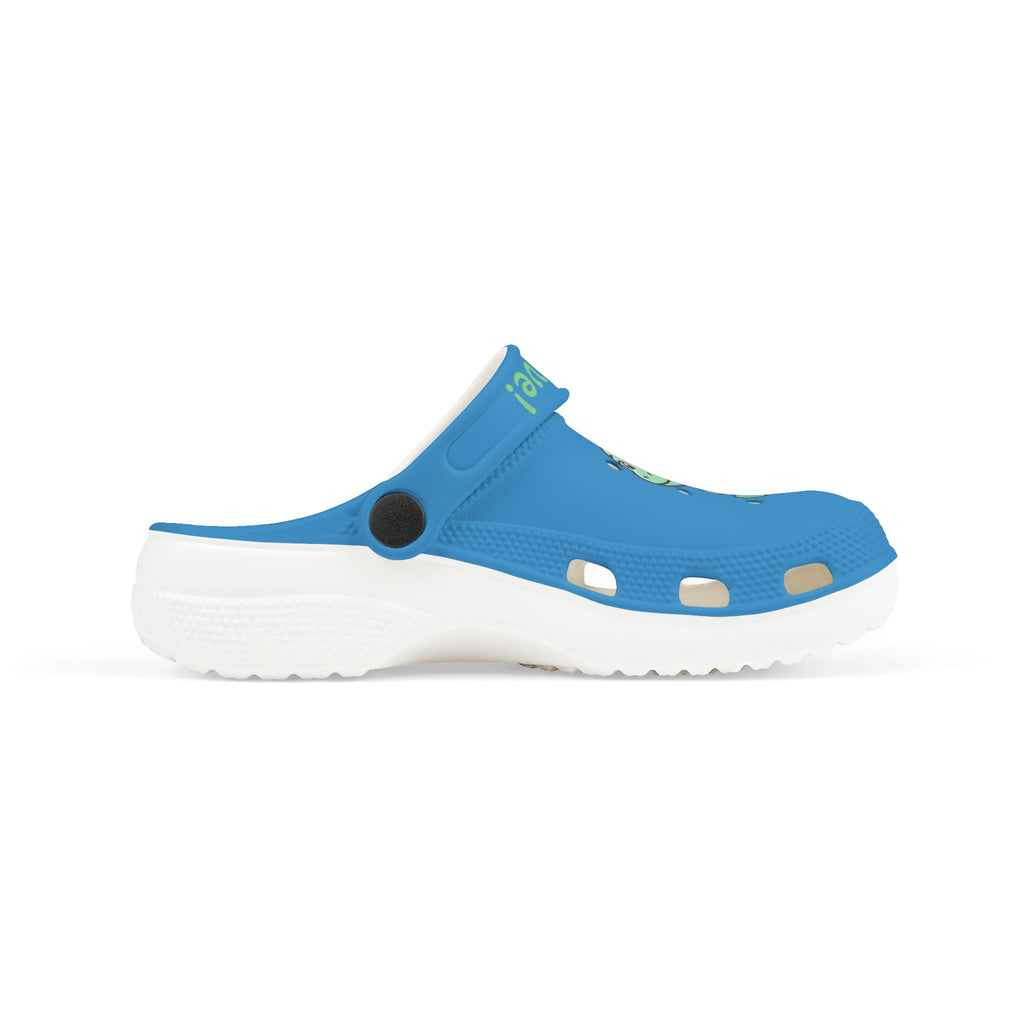 Kids Blue Dino Clogs — 'Be Creative! Be Bold!' EVA Foam Slip-Ons