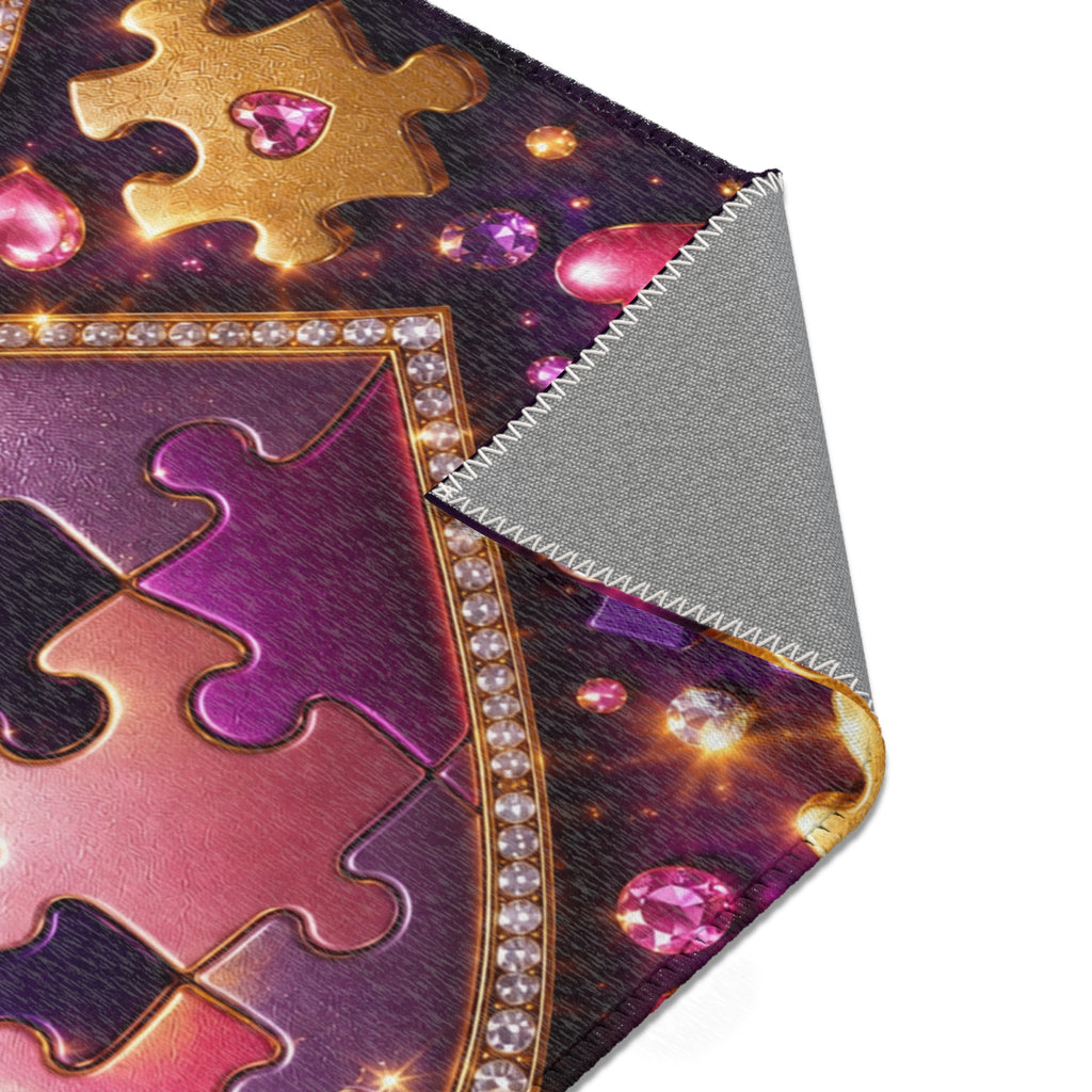 Heart Puzzle Area Rug – Sparkling Pink & Purple Decorative Accent Rug