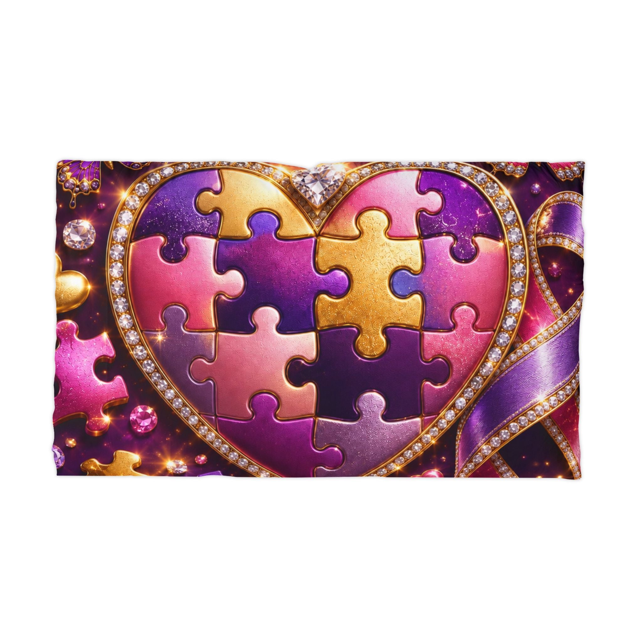 Puzzle Heart Microfiber Pillowcase — Jewel-Toned Autism Awareness Design