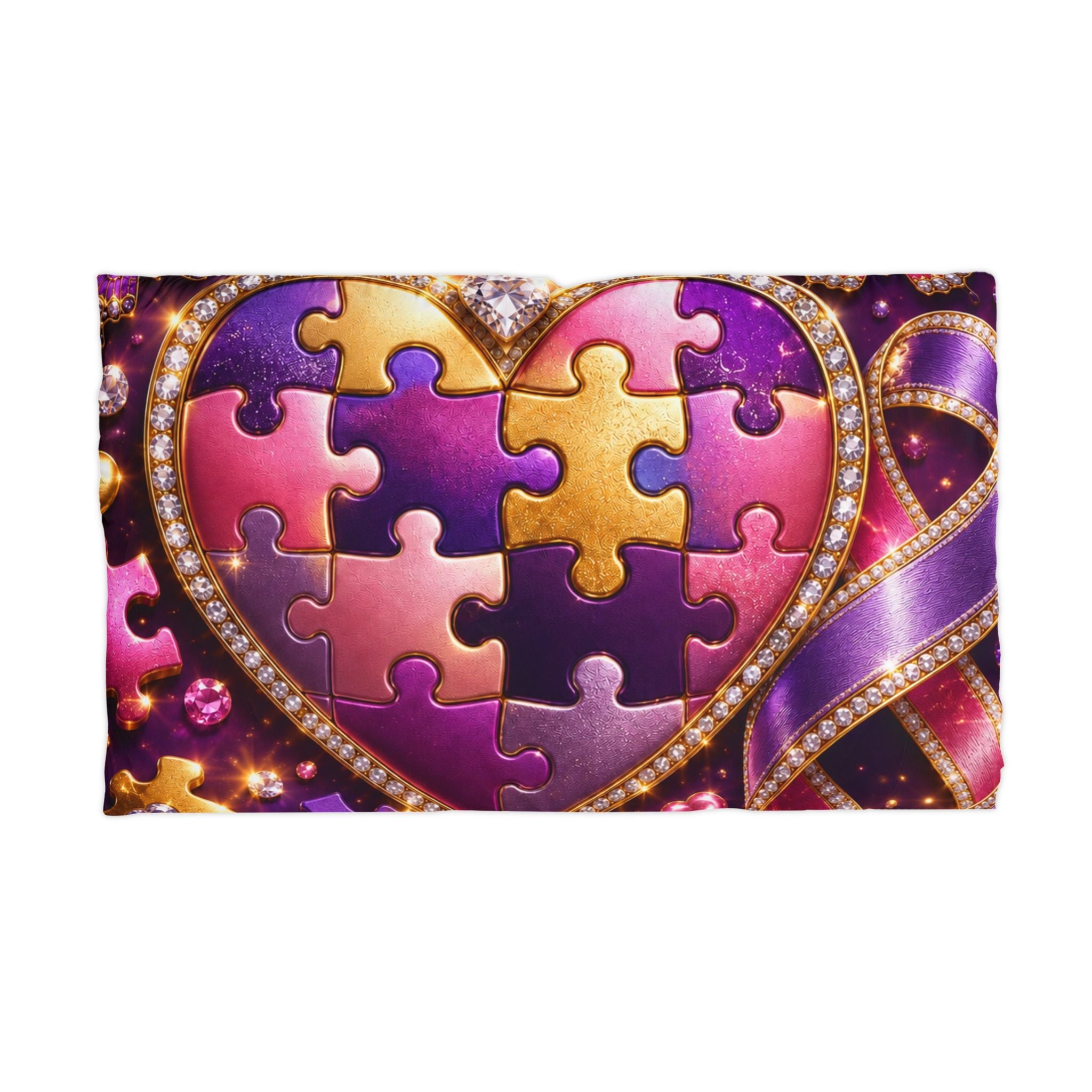 Puzzle Heart Microfiber Pillowcase — Jewel-Toned Autism Awareness Design