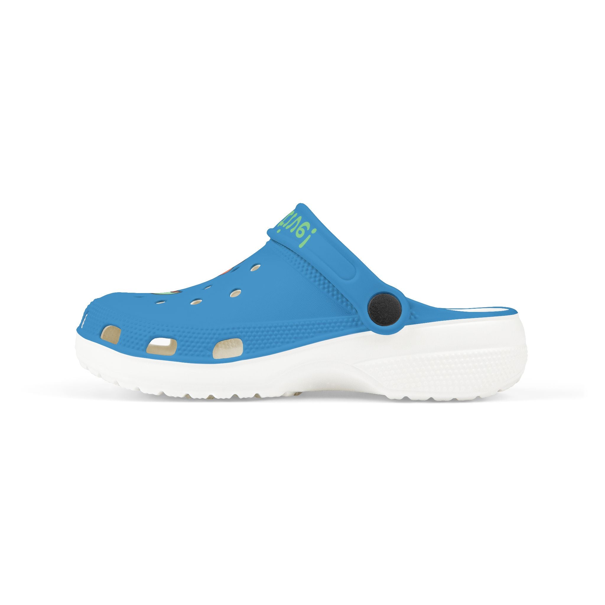 Kids Blue Dino Clogs — 'Be Creative! Be Bold!' EVA Foam Slip-Ons