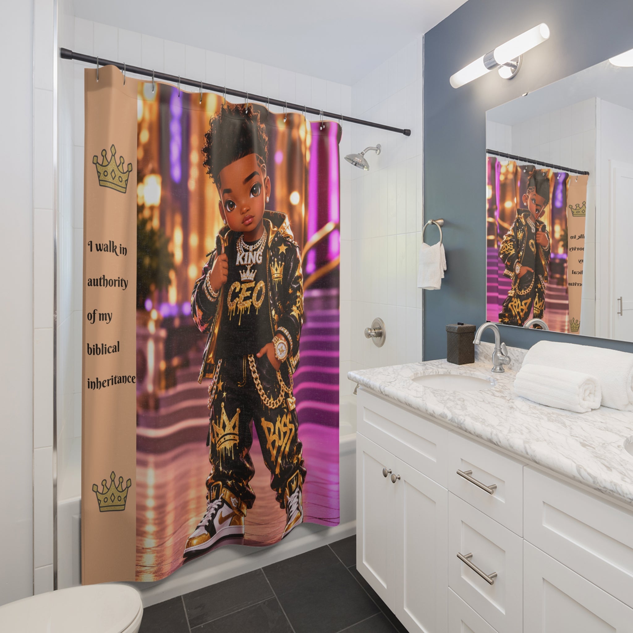 Shower Curtain — 'King CEO' Urban Kids Bathroom Decor (I walk in authority of my biblical inheritance)