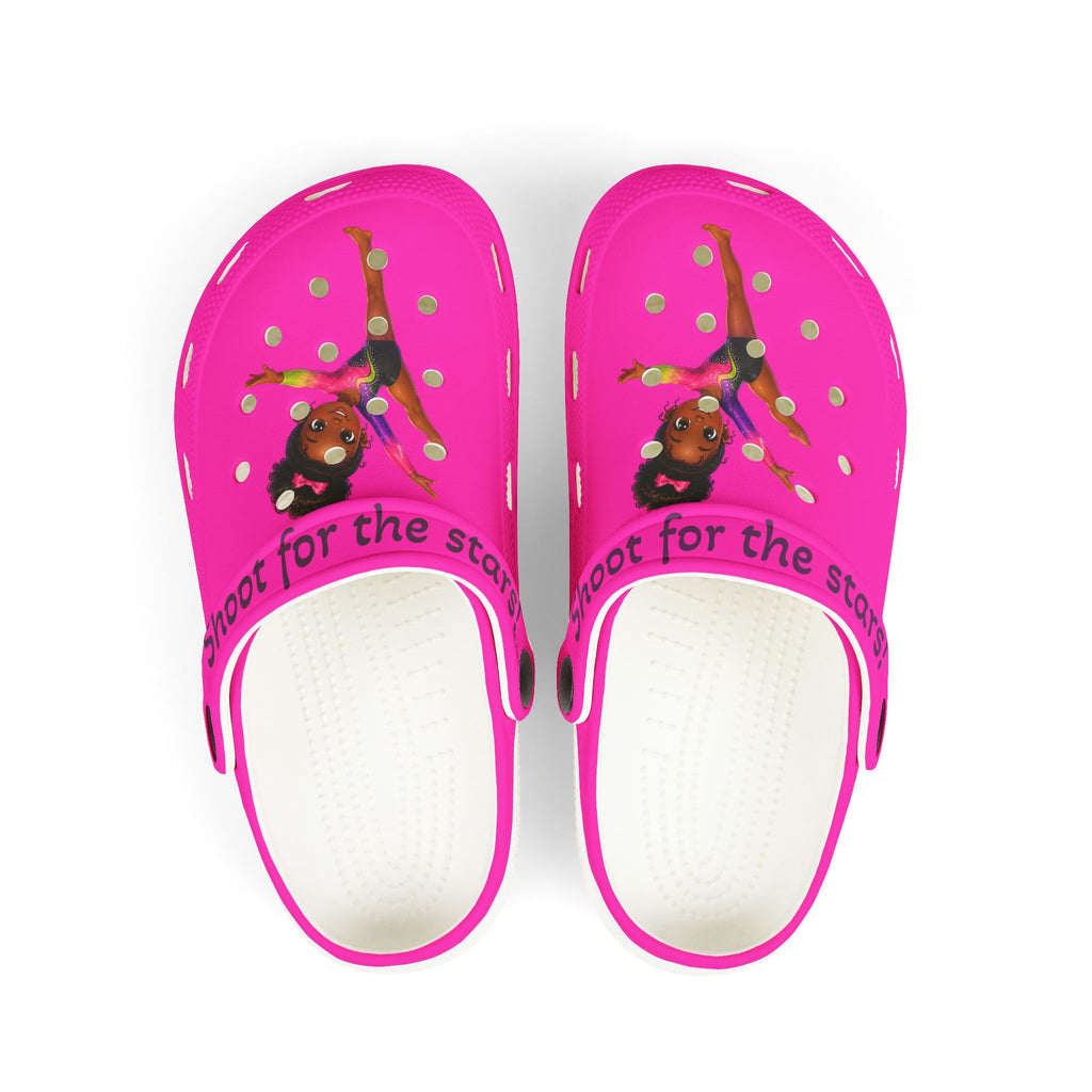 Kids Pink Gymnastics Clogs – "Shoot for the Stars" EVA Foam Garden Shoes