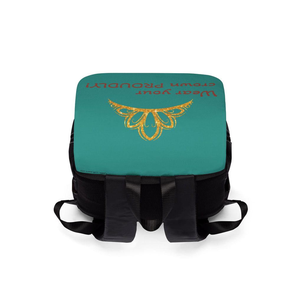Wear Your Crown Proudly Teal Backpack – Inspirational Casual Shoulder Backpack
