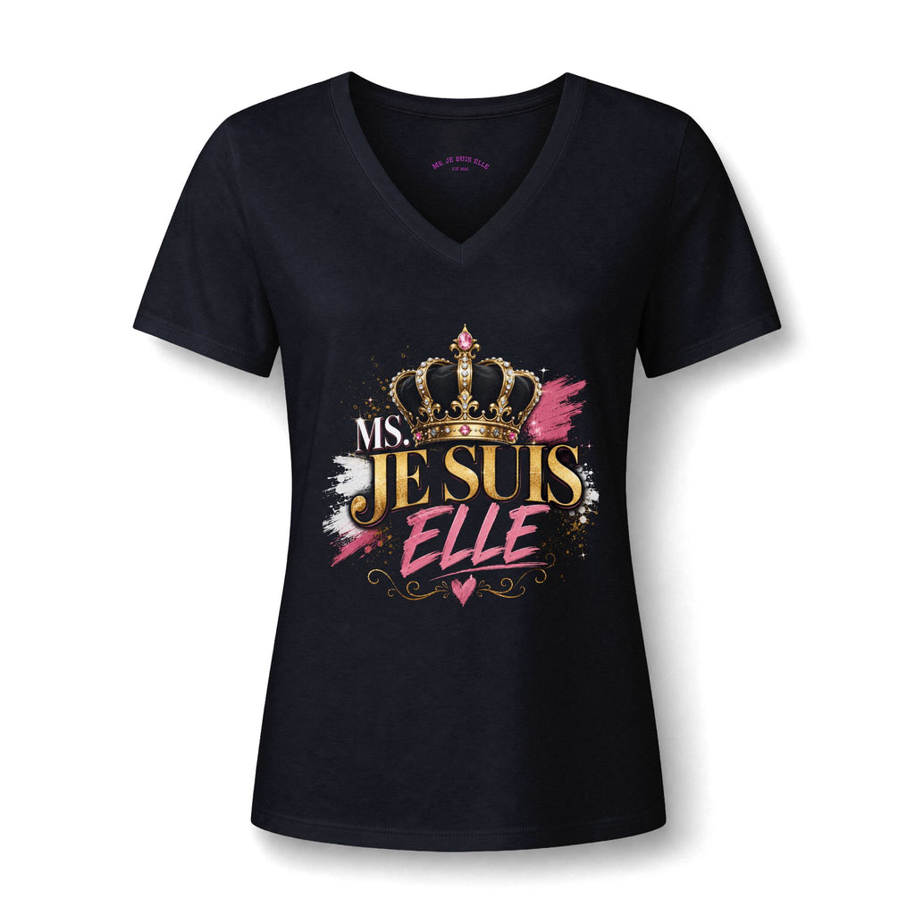 Women's V-Neck Tee — "Jesus Elle" Crown Graphic Christian Shirt