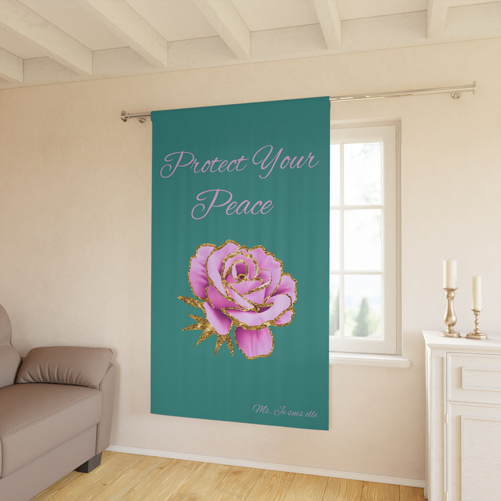 Protect Your Peace Window Curtain | Pink Rose Teal Panel