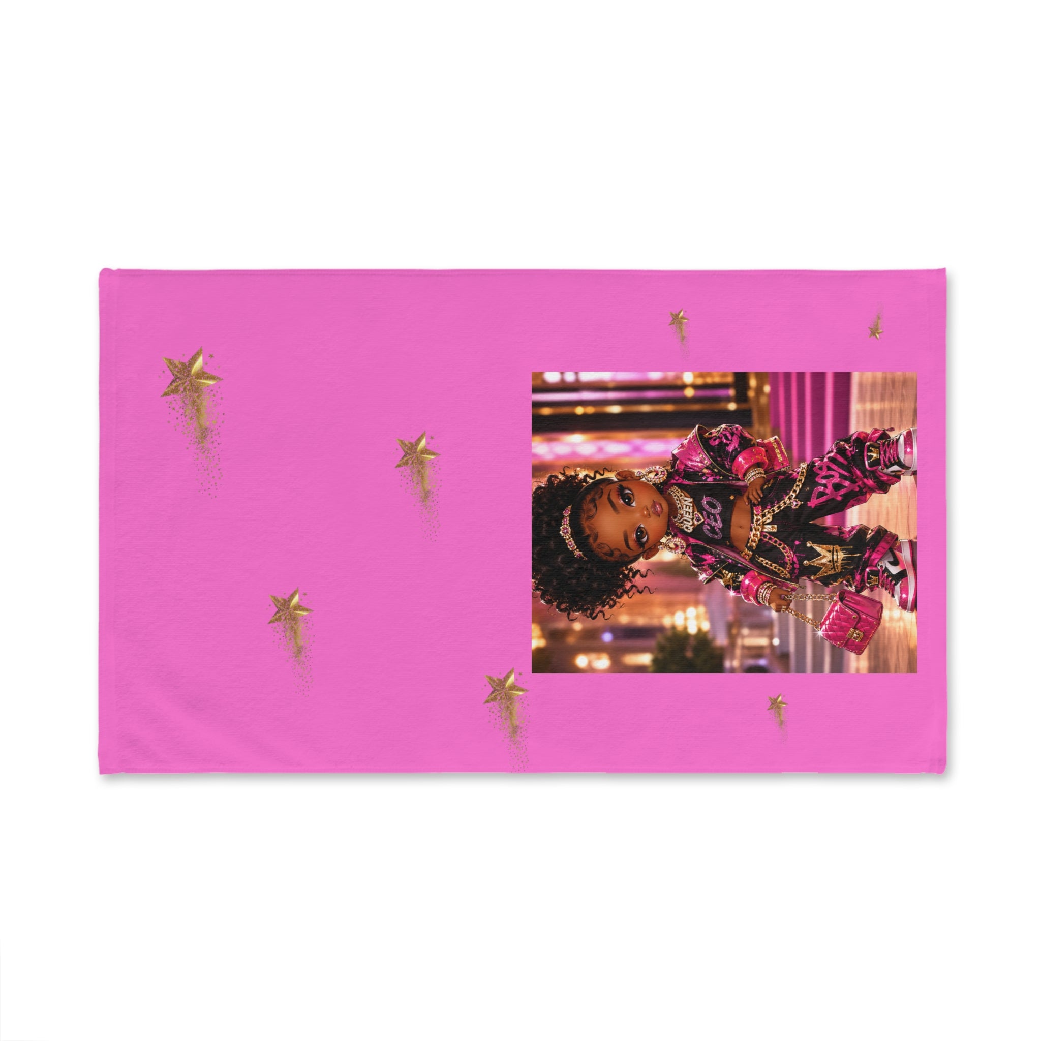 Pink Glitter Diva Hand Towel — Cute Stylish Girl Design with Gold Stars