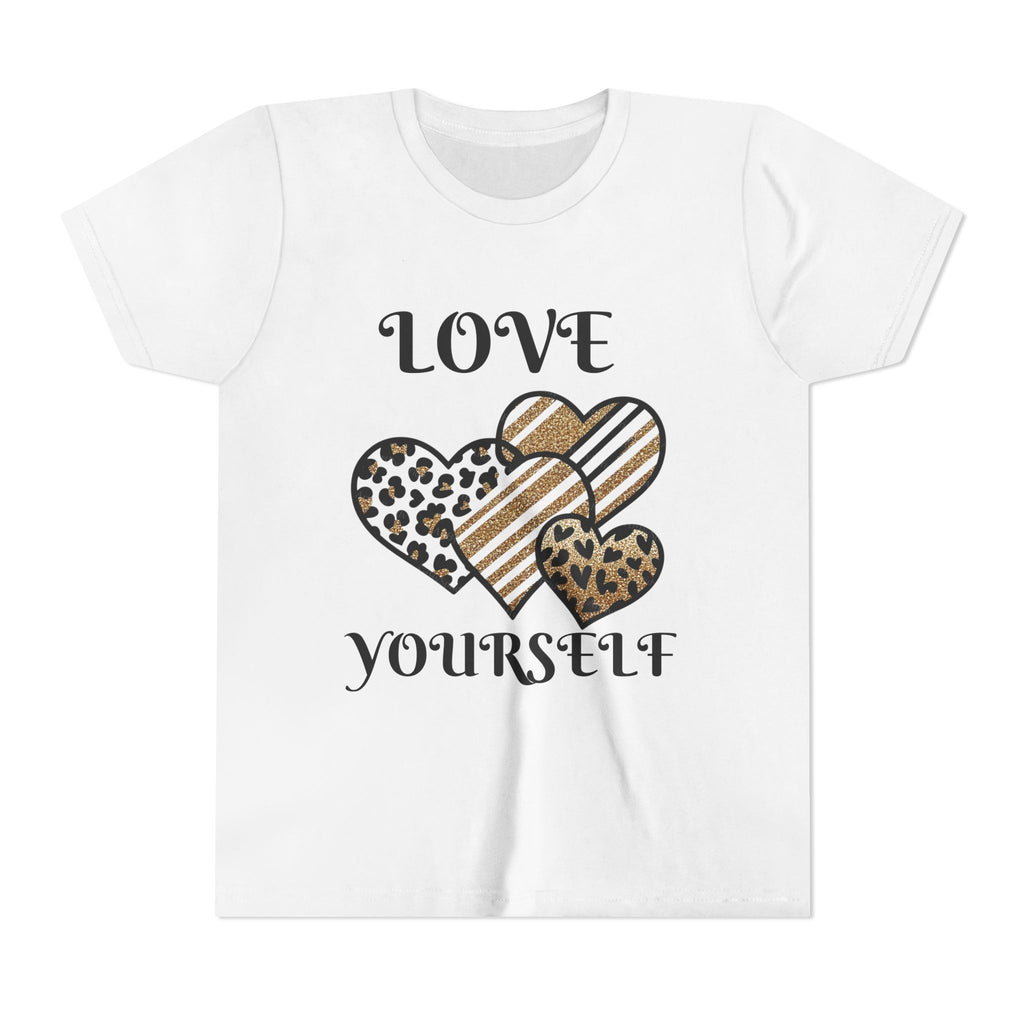 Love Yourself Hearts youth tee | Leopard Stripe Floral design