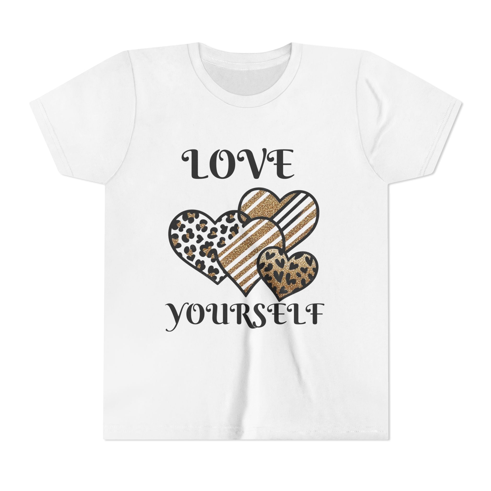 Love Yourself Hearts youth tee | Leopard Stripe Floral design