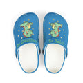 Kids Blue Dino Clogs — 'Be Creative! Be Bold!' EVA Foam Slip-Ons
